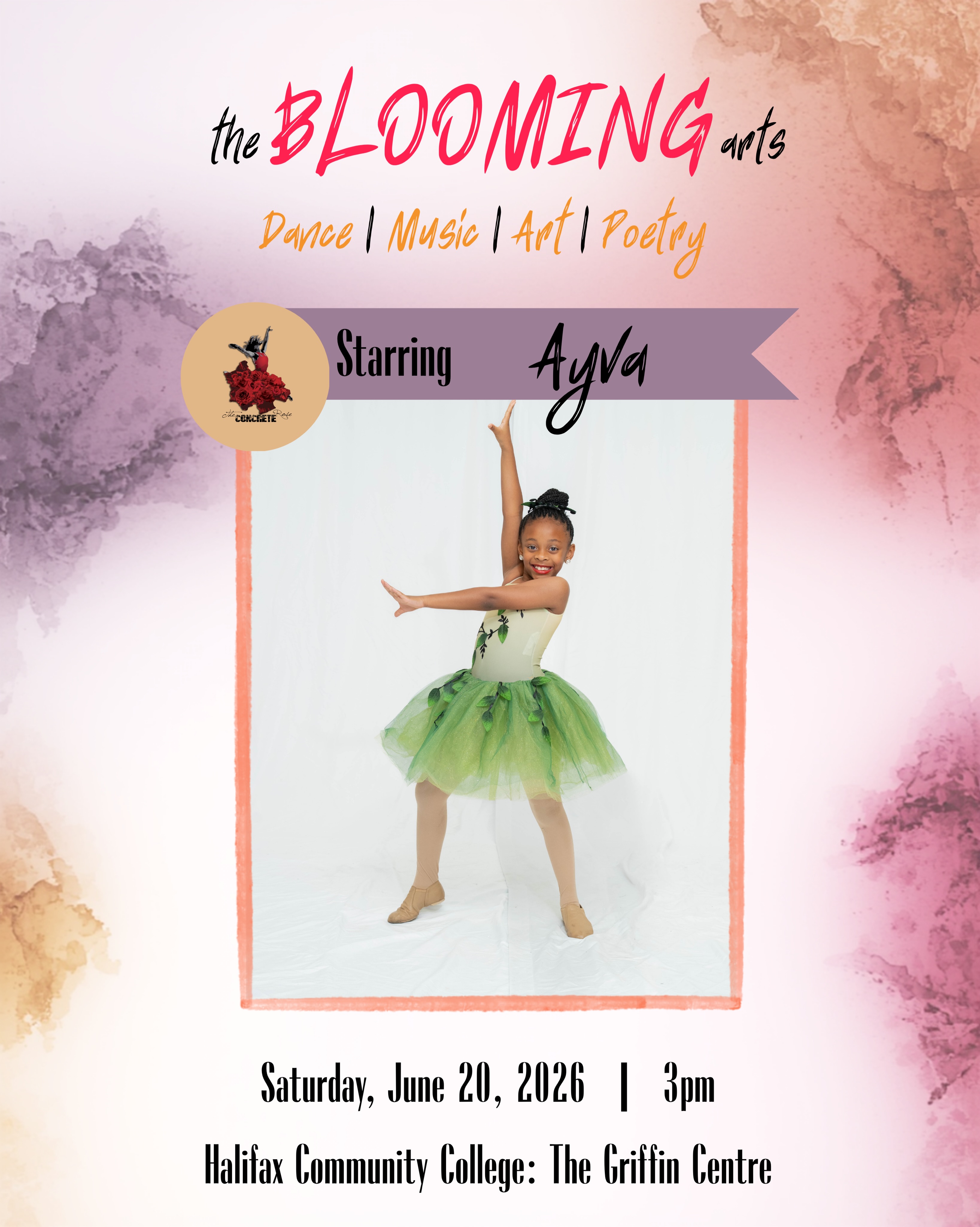 🌹 Spotlight on Ayva! 🌹
With grace, determination, and a love for dance, Ayva is preparing to light up the stage at The Blooming Arts Spring Recital 2026! ✨
Come see her perform and celebrate all the hard work she’s put into making this season unforgettable. We couldn’t be more proud!
📅 Saturday, June 20, 2026
⏰ 3:00 PM
📍 Halifax Community College – The Griffin Centre
Let’s pack the house and show Ayva some love! 💐💛
#TheBloomingArts #ConcreteRoseDanceAcademy #TCRDA #RoanokeRapids #DanceRecital2026