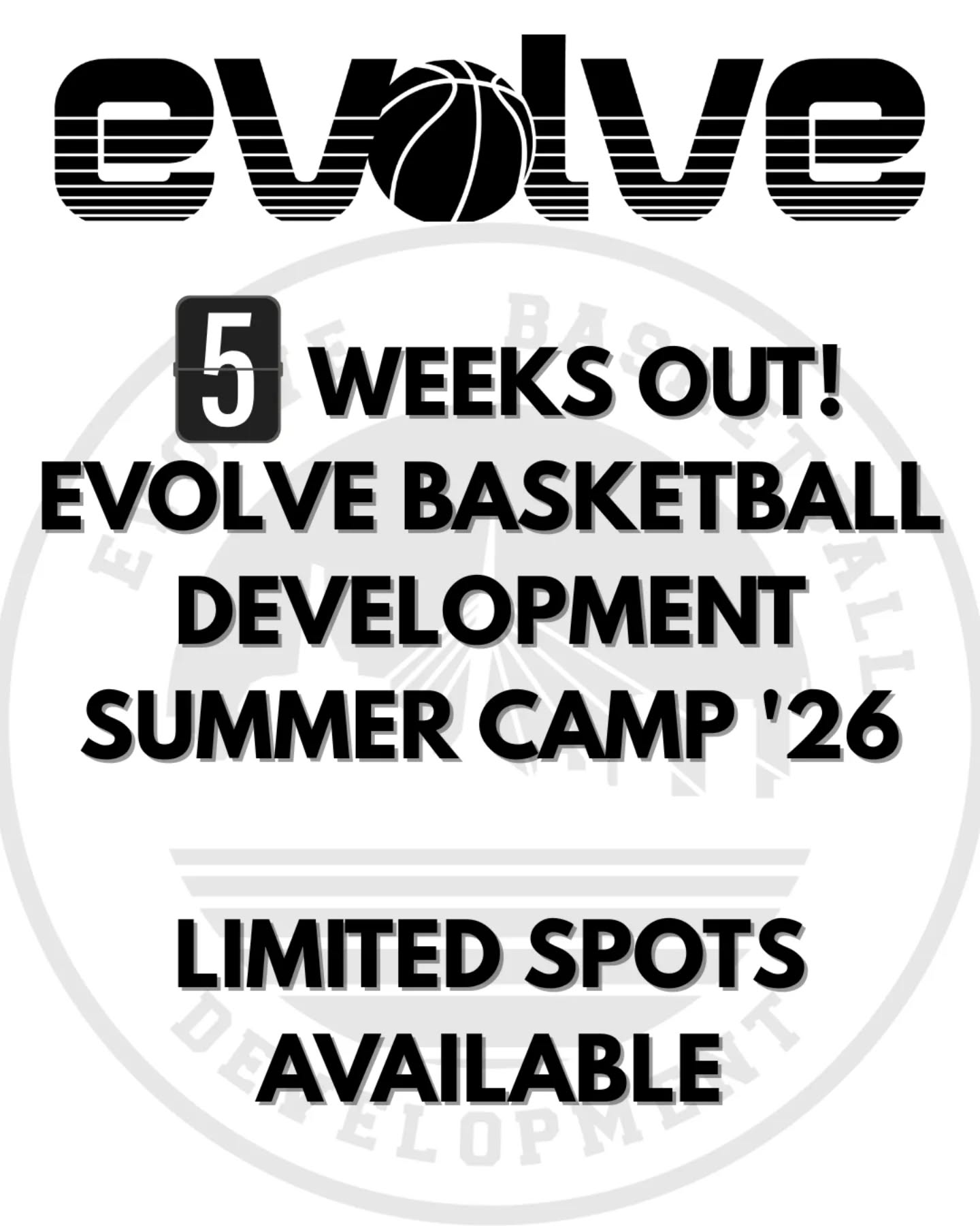 🏀 5 WEEKS TO GO 🏀
Evolve Basketball Development Summer Camp 2026 is almost here!
🔥 Limited spots available
🔥 Experienced coaching staff
🔥 Skill development + competition
🔥 Fun environment for all levels
Register through link in bio!
