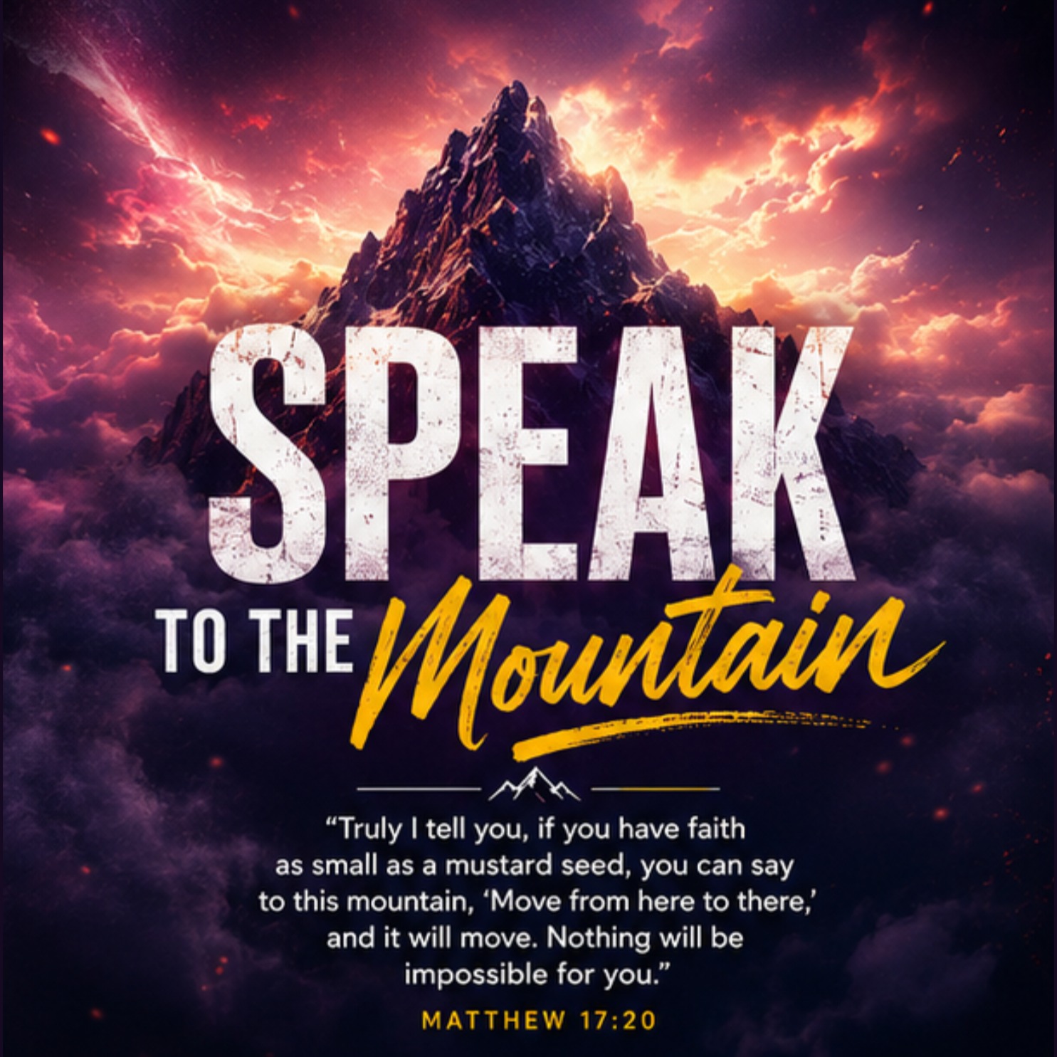 Jesus never told us to be intimidated by the mountain—He told us to speak to it.
Fear says, "It's impossible."
Faith says, "God is greater."
Your circumstances may look overwhelming, but God's Word has not changed. When you declare His promises over your life, your family, your health, and your future, you're not speaking from your own strength—you're agreeing with Heaven.
"Truly I tell you, if anyone says to this mountain, 'Go, throw yourself into the sea,' and does not doubt in their heart but believes that what they say will happen, it will be done for them."
— Mark 11:23
Today, don't talk about your mountain.
Talk to your mountain.
✨ Speak peace over anxiety.
✨ Speak hope over despair.
✨ Speak healing over sickness.
✨ Speak God's promises over every impossible situation.
Your mountain is not bigger than your God.
👇 We'd love to stand in faith with you. Drop a 🙏 or share what you're believing God for in the comments