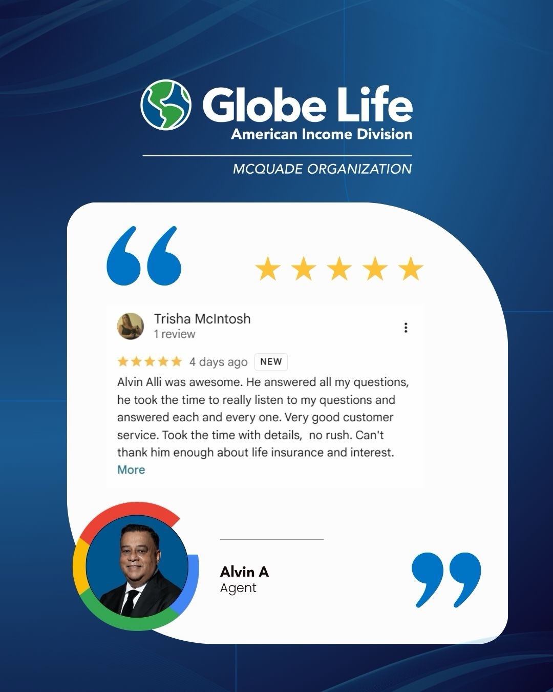 ⭐ Your trust means everything to us.
Every Google Review helps us continue serving families with integrity, professionalism, and care. Thank you for sharing your experience and being part of our community. 💙
⭐ Tu confianza lo es todo para nosotros.
Cada reseña en Google nos ayuda a seguir sirviendo a las familias con integridad, profesionalismo y compromiso. Gracias por compartir tu experiencia y ser parte de nuestra comunidad. 💙
💬 Have you worked with our team? We’d love to hear from you!
#googlereviews #customerexperience #insuranceservices #familyprotection #mcquadeorganization