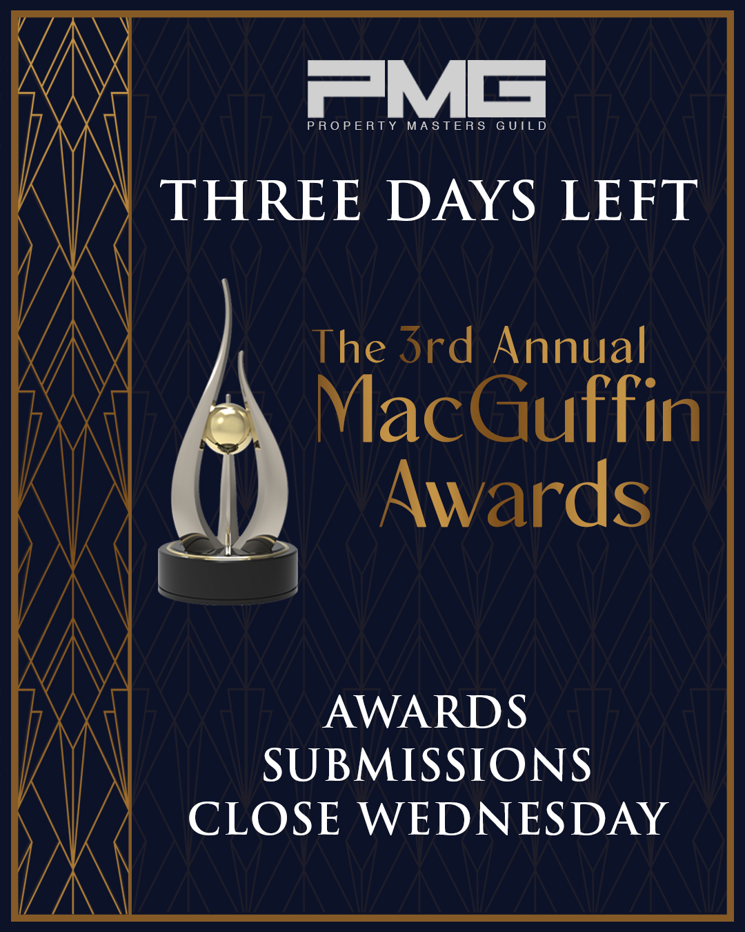 FINAL CALL: 2026 MacGuffin Awards Submissions close in 3 days!
Deadline: End of Day - Wednesday, June 10th
Awards submissions are an excellent way to distinguish yourself as a Property Master as the best of your craft to your peers, our industry and future employers. Property Masters are essential to productions. Help us highlight the excellence of our craft by showcasing your work.
You don't need to be a guild member or department head to submit you just need to have helped bring the story to life through props.
This is your time to shine. Submit your work now. Let the world see what the property department really does.
Details & submission link in bio
#MacGuffinAwards #MacGuffinAwards2026 #PropertyMastersGuild #pmg #propertydepartment #propertymaster #props #propsmatter #behindthescenes #crewstories #IATSE #BECTU #filmindustry #IATSElocal44 #local44 #local52 #local479 #local476 #local891 #local873 #local480 #local481