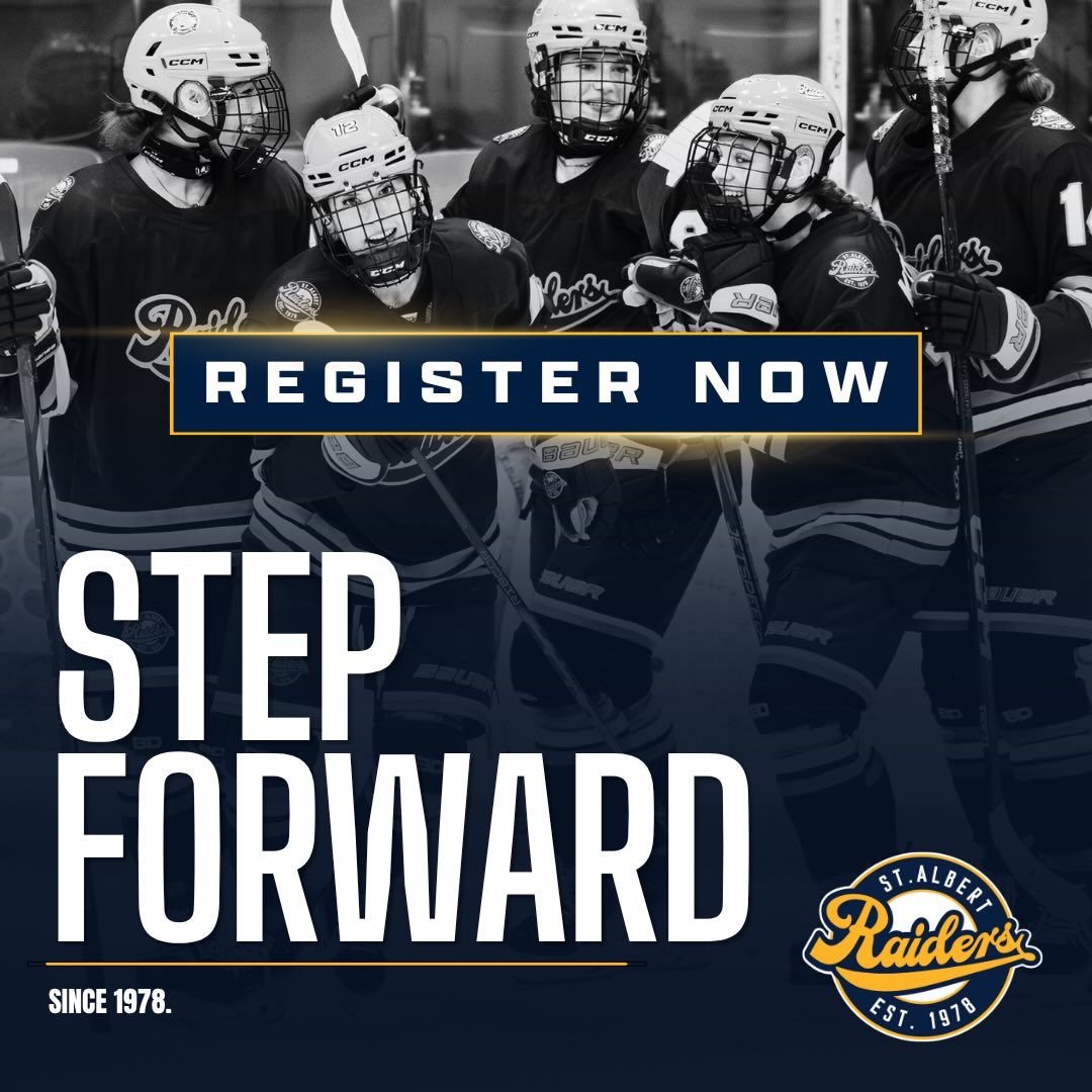 Raiders Tryouts 2026-27
STEP 1
All resident players participate in the Raiders tryout process must first register with St. Albert Minor Hockey for the upcoming season.
⏰ Register before July 7 to take advantage of early registration rates.
STEP 2
Attended our Spring ID Camp?
You’re already registered for the tryout process—no further action is required.
Didn’t attend the Spring ID Camp?
You will need to register for the Raiders tryout process before July 7.
We can’t wait to see everyone back at the rink in August!
Keep an eye on your inbox for additional information on Raiders Summer Camps, evaluation schedules, and tryout start dates.
Link in bio ↗