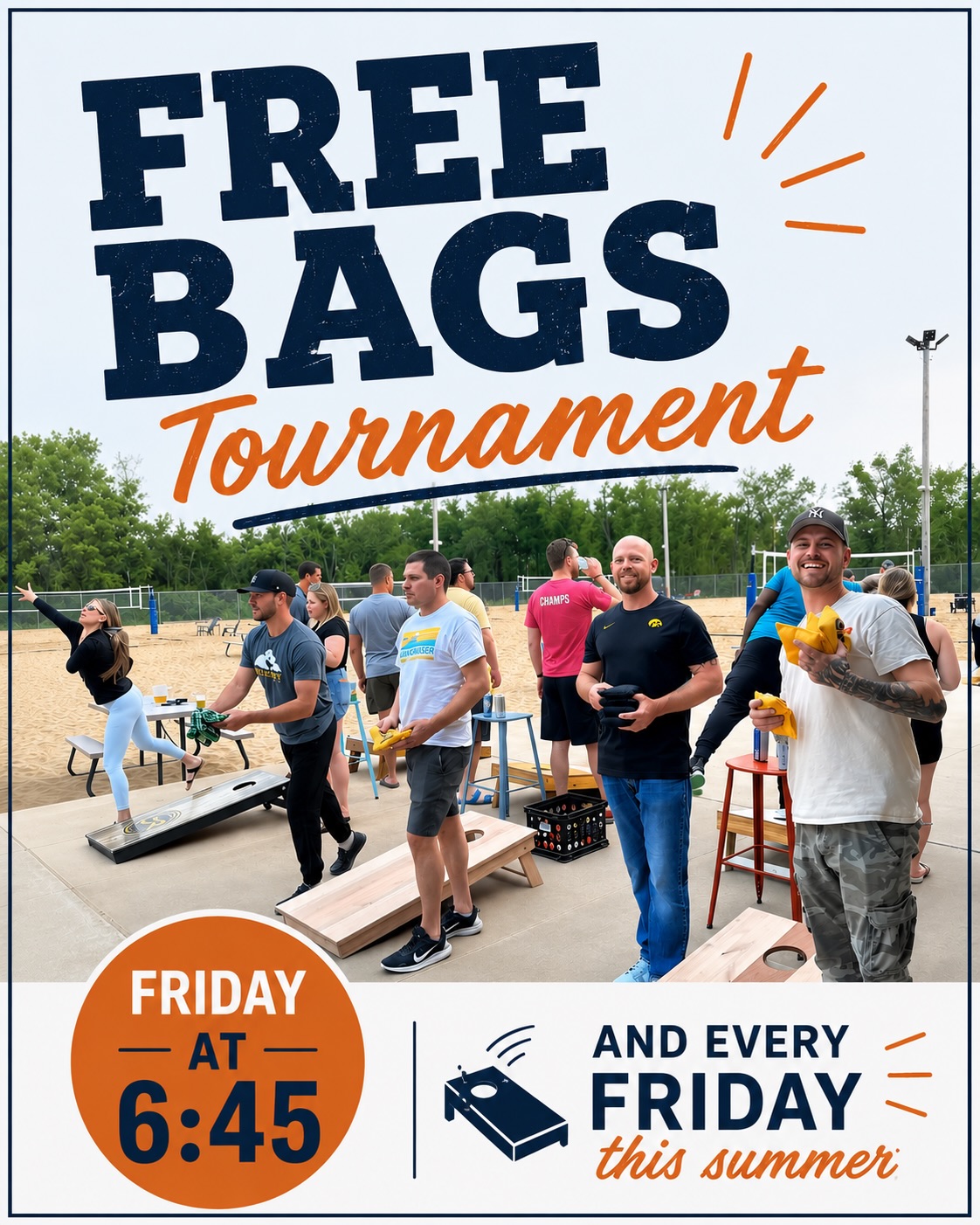 Check out our events this weekend! 👀
If you missed our Free Bags Tournaments, good news! They’re back every Friday at 6:45 PM all summer long!🌽
And if Best in the Midwest still didn’t scratch your volleyball itch, our annual Wild West Tournament rides into town this Saturday at 5 PM. 🤠 Dust off your boots, grab your partner, and get ready for a country showdown on the sand.
We’ll see y’all this weekend!