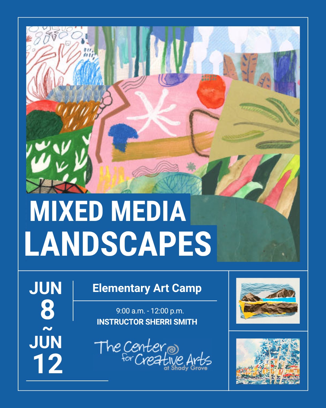 This week Artists have been creating Landscapes using several painting, collage and printmaking techniques. They will study and be inspired by many famous landscape artists such as Van Gogh, Hockney, Monet, Hokusai, Gaugin, Moran and others. Campers will use a variety of tools and materials. They will explore tempera, watercolor, ink, marker and other media to complete their works of art. Can't wait to see what campers have created!
