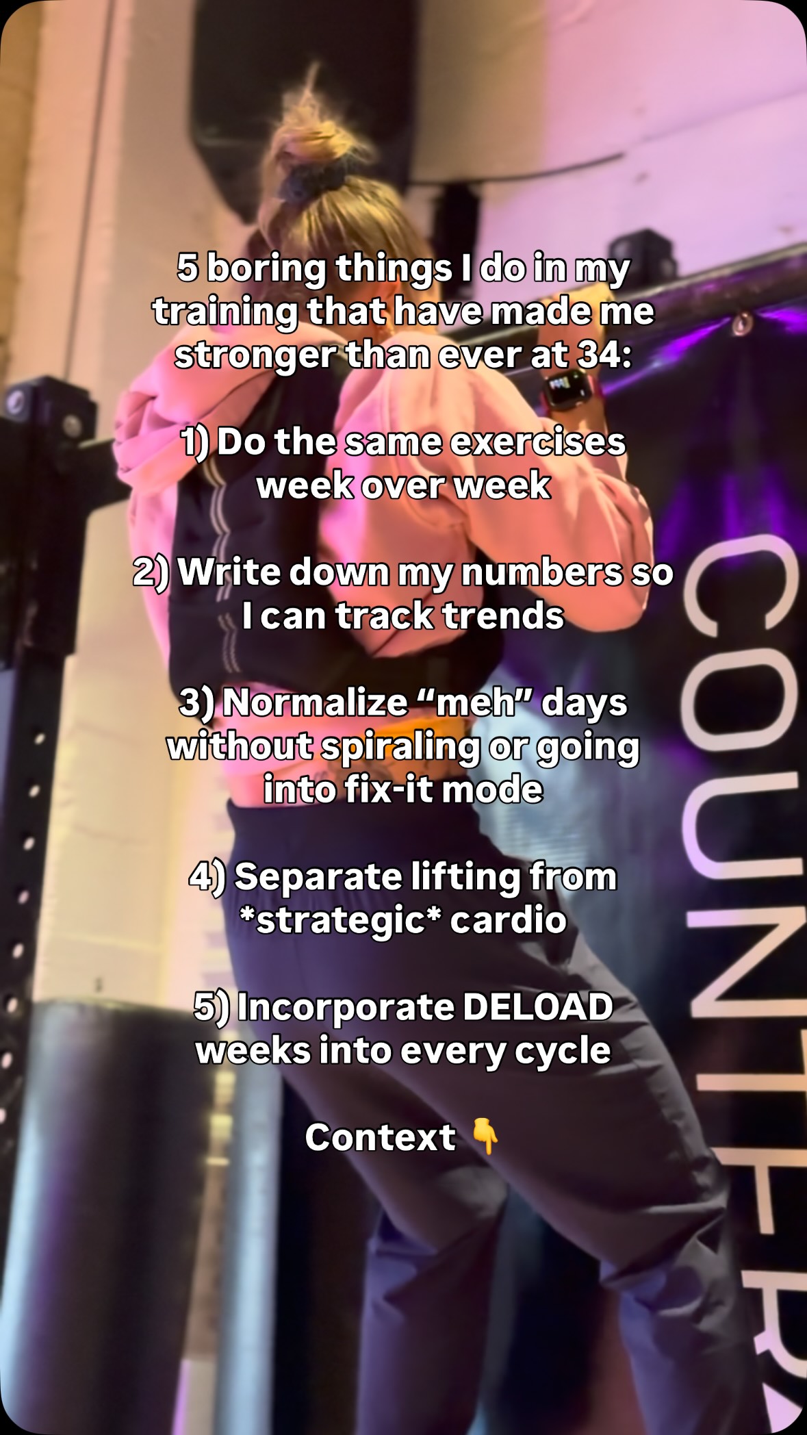 Context š
Iāve lifted for almost a decade.
Hereās the āboringā stuff I doā¦
1) I stick with exercises for many weeks at a time. People switch exercises (or programs) WAY too often. You need time to build on and practice what youāre learning. Stop chasing novelty and get good at building on the basics, over & over (and over)ā¦.
2) I have training logs that go back YEARS. If you say āitās not workingā but you have nothing loggedā¦. š Sorry not sorry, but you need to fix that ASAP before you can complain.
3) Iāve had PLENTY of mediocre days in the gym. The more you train, the more you realize the change youāre looking for comes from showing up & pushing through anyway. Donāt turn one tough day into hating your coach, program-hopping or mentally beating yourself up. Just keep going. š¤
4) I know I canāt just do a million circuits and improve both my cardio AND my lifting. Iām not saying group classes are bad, but if youāve been at it awhile and your lifting isnāt improving much because you only get 15-second rest periods between sets, separate your lifting and cardio! I teach a few group classes and often encourage my personal clients to view them as a fun āadd-onā, not the base of their training.
5) Life canāt be an infinite up curve. We need deloads to give the body + mind a break. šThis is what makes the repetition of a successful program sustainable. Bonus points for sprinkling in some non-goal-related movement in this time for fun! š¤©
What do you do that would be considered āboringā but that you find non-negotiable?
If this hit home but you donāt know where to start, comment FORMA to learn more about how I can help you do just that š«¶
#formacoaching #womenstrengthcoach #gymmotivation #gymtips