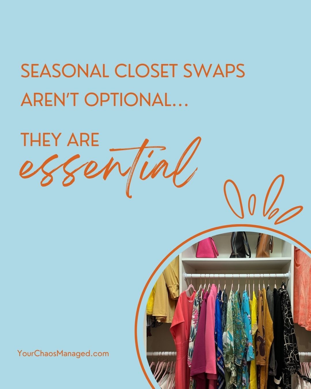 Seasonal closet swaps aren’t extra… they’re essential 👇
If your closet feels crowded, overwhelming, or hard to use—
this is usually why.
When everything stays in your closet year-round:
• You can’t see what you actually wear
• Getting dressed takes longer
• You default to the same few outfits
A simple seasonal reset changes everything:
✔ Better visibility
✔ Easier decisions
✔ More use out of what you already own
Because your closet should reflect your life right now—
not every season at once.
If your closet feels overwhelming, let’s simplify it and make it work for your everyday routine.
.
.
.
#yourchaosmanaged #closetorganization #declutteryourcloset #organizedhome #homeorganization #simplifyyourlife #organizedliving #closetgoals #seasonalreset #momlifeorganized #staugustinefl #jacksonvillefl #palmcoastfl #lesscluttermorelife #homeorganizationtips