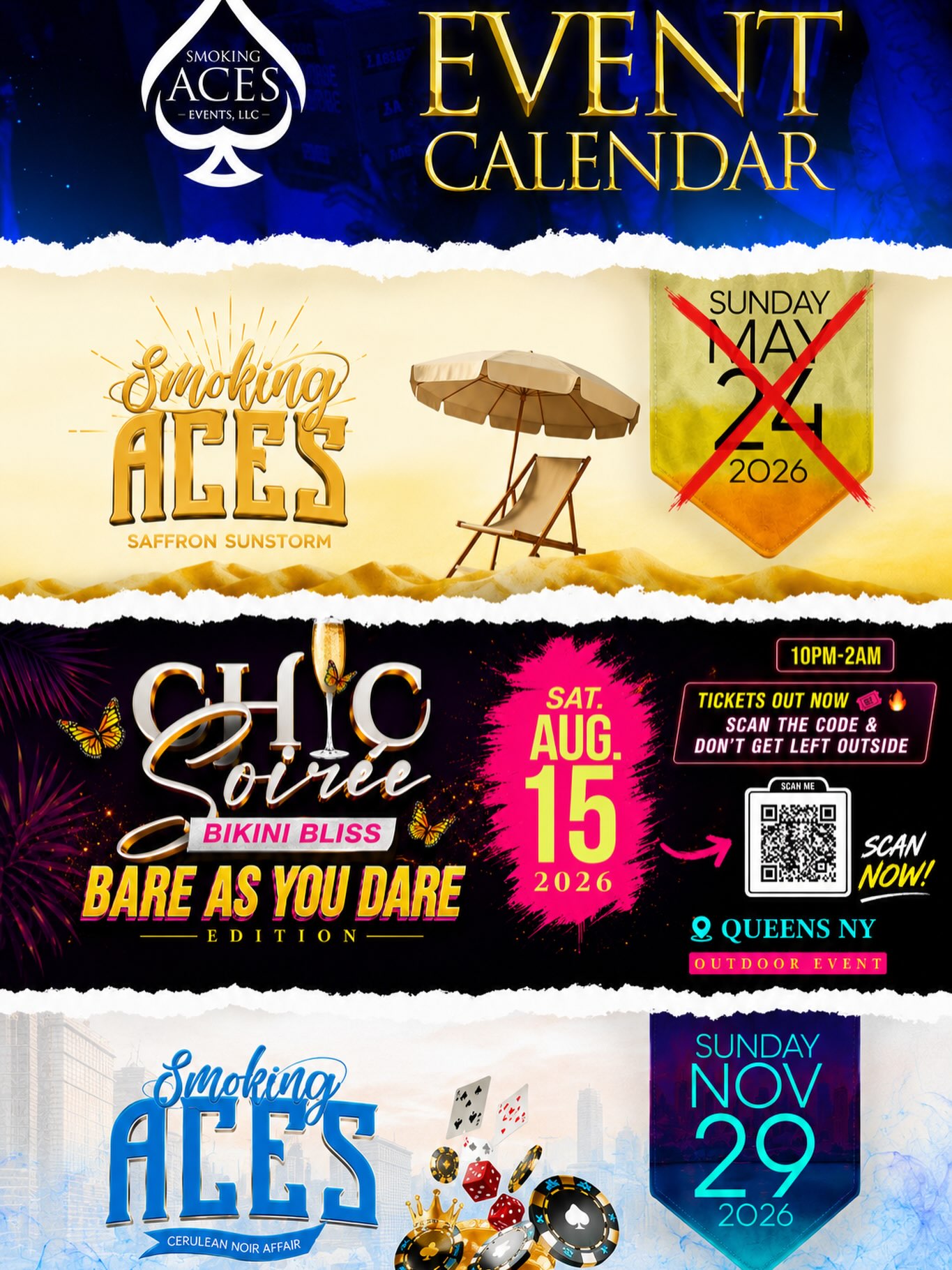 Smoking Aces Events Calendar
August 15th- Chic Soirée - @alex_fashiongod
November 29th- Smoking Aces @thelevelup718
Smoking Aces Family