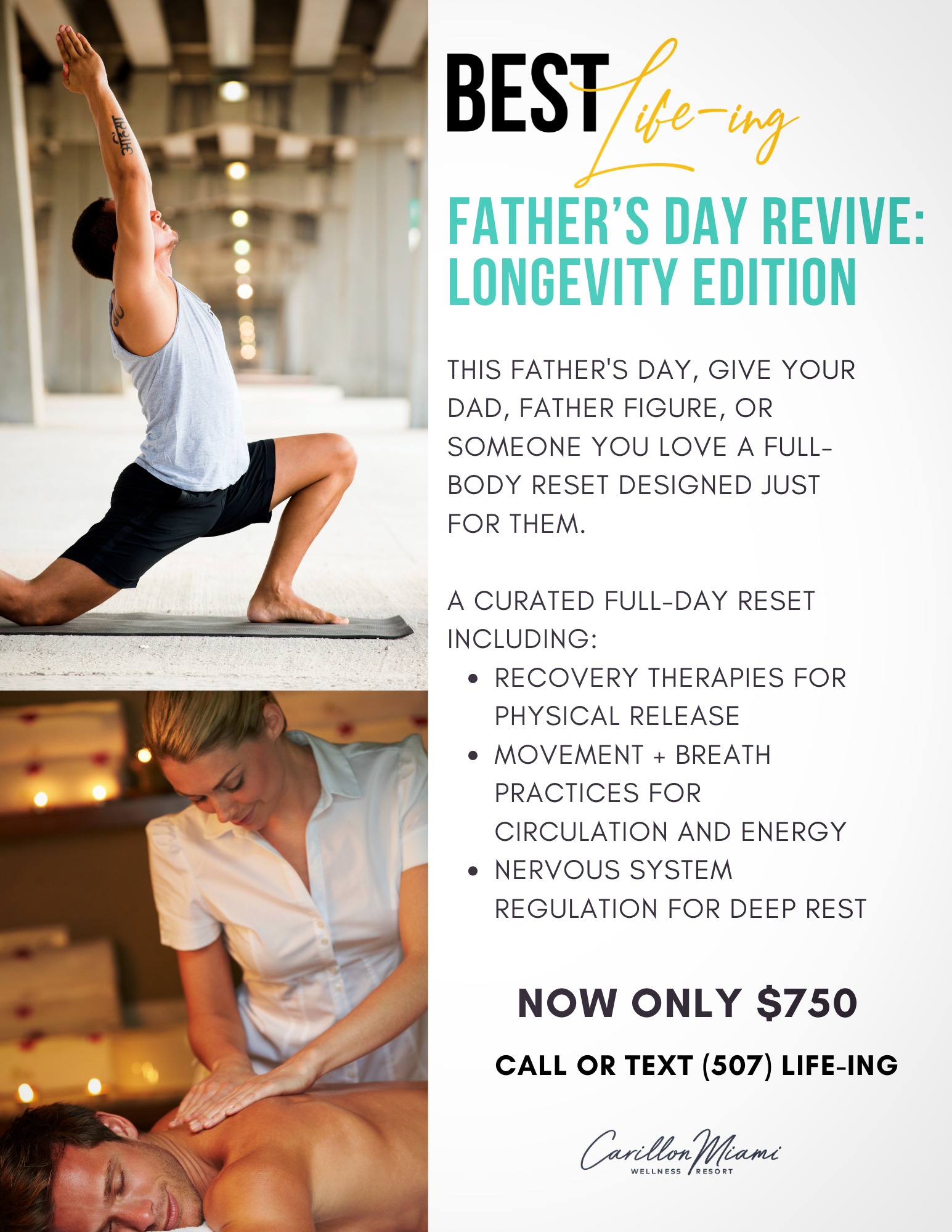 .Our June Father's Day Specials Are Here.
This Father's Day, give your dad, a father figure, or someone you love the gift of a full-body reset.
✨ Exclusive Savings
✨ Designed to recharge and restore
Because the best gift is feeling your best.
DM us for details or tap the link in bio.
#FathersDay #BestLifeingRetreat #WellnessRetreat #MensWellness #WellnessJourney