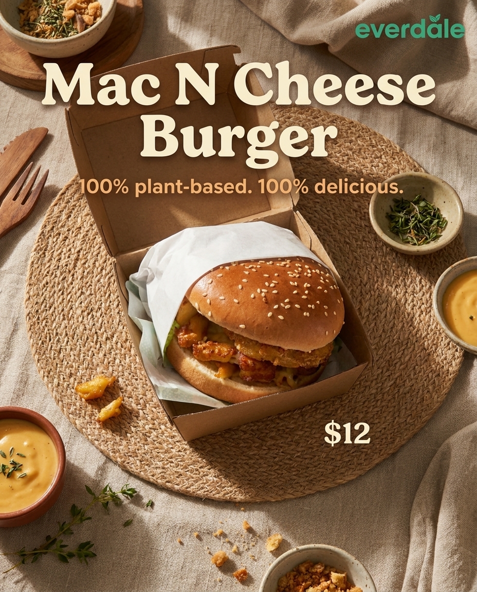 Say hello to our Mac N Cheese Burger 🍔 Creamy, crispy, and 100% plant-based goodness tucked into every bite. Pop into Springvale and try one today! 💚
#Everdale #SpringvaleEats #MacNCheeseBurger #PlantBased #VeganMelbourne #BurgerLove #MelbourneVegan
📍1a/830-850 Princes Hwy, Springvale, VIC 3171
🕒Mon: 11:30 AM–3 PM, 5–8.30 PM
🕒Tue: 11:30 AM–3 PM, 5–8.30 PM
🕒Wed: 11:30 AM–3 PM, 5–8.30 PM
🕒Thurs: 11:30 AM–3 PM, 5–8.30 PM
🕒Friday: CLOSED
🕒Saturday: CLOSED
🕒Sunday: 11:30 AM–3 PM, 5–8.30 PM