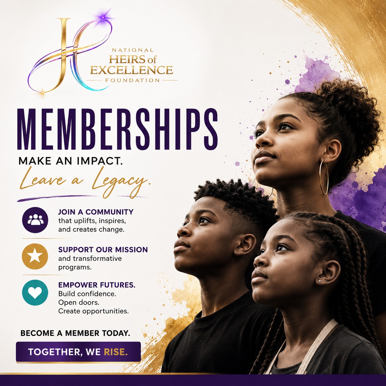 When you become a member, you help us pour into the next generation of leaders, thinkers, and culture-keepers. Your support helps build confidence, opportunity, and legacy.
Visit www.HeirsOfExcellence.org
#HeirsOfExcellence #YouthEmpowerment #LegacyInMotion #CulturalLiteracy #TogetherWeRise