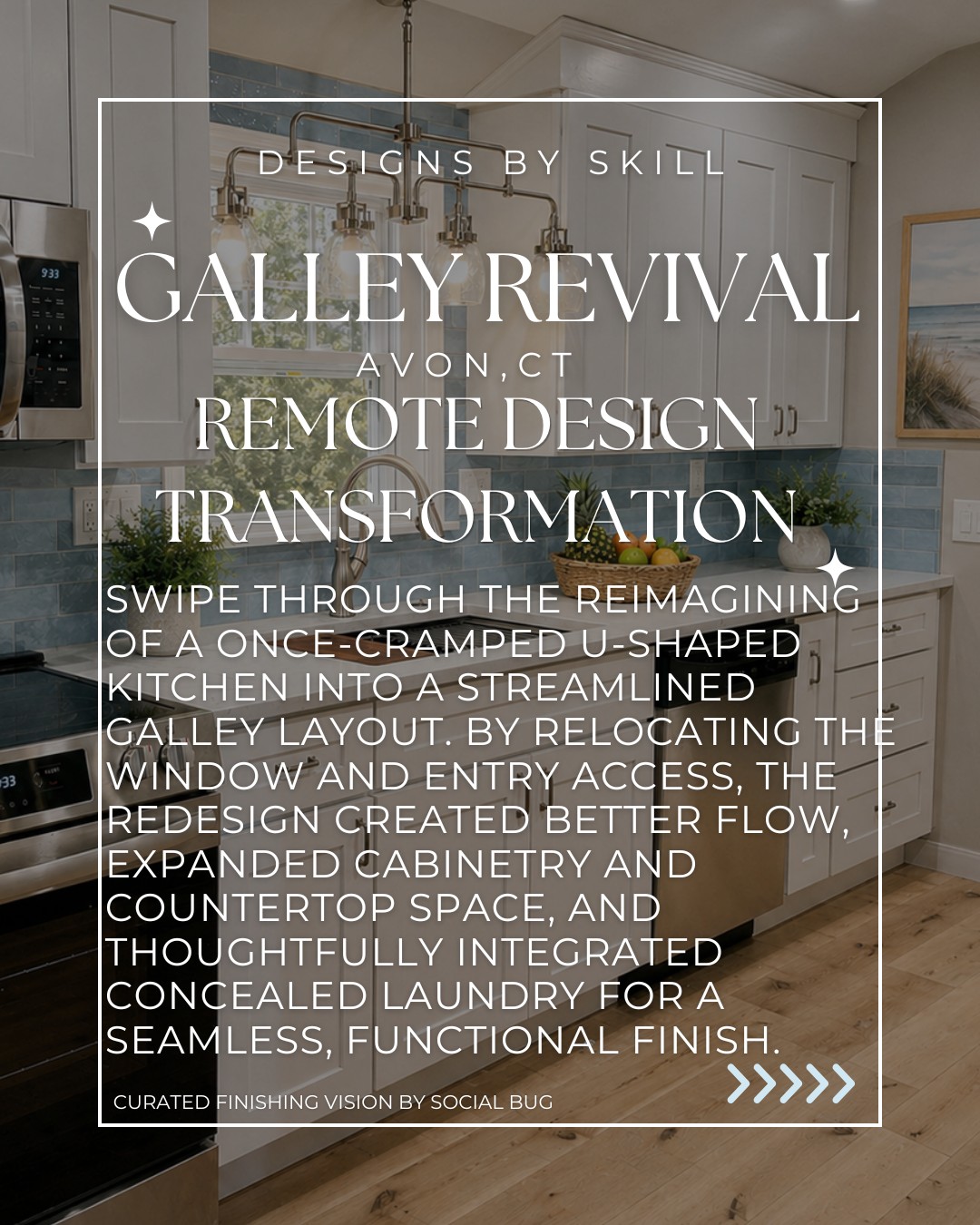 Coastal-inspired galley kitchen transformation designed for flow, function, and timeless simplicity. This design-build project reimagines a traditional layout through strategic relocation of windows and doors, creating a brighter, more efficient space with custom storage solutions, integrated laundry, and seamless appliance placement. A modern beach-vibe kitchen designed for everyday living and long-term value.
