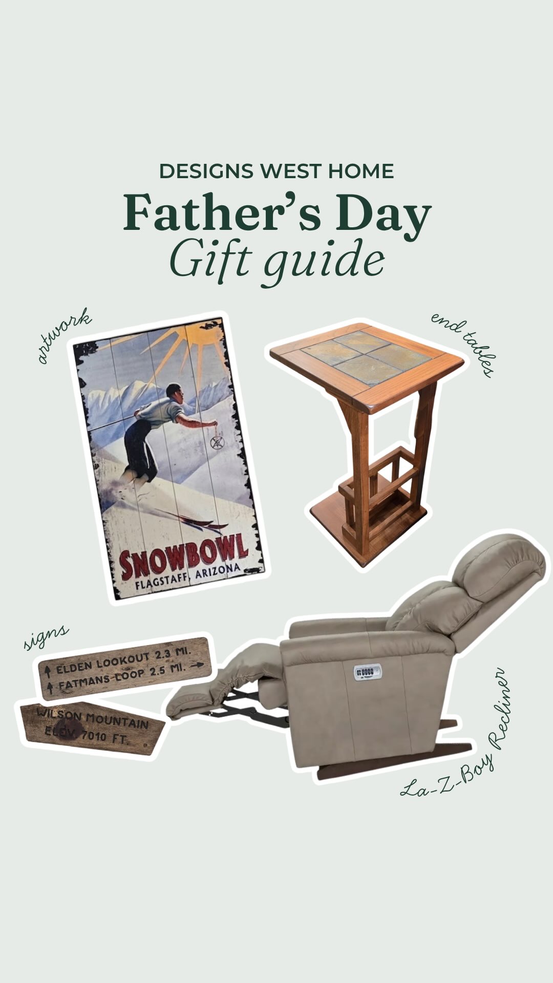 Father’s Day is almost here, and we’ve got something for every kind of dad. 🎁
Whether you’re after a small token or a gift he’ll talk about for years, our Flagstaff showroom has options at every level.
Father’s Day gift ideas at Designs West Home:
🪧 Decorative signs for the house or garage
🪑 End tables
☕ Mugs
🖼️ Artwork
🛋️ Accent pillows
💺 La-Z-Boy recliners
💆 Cozzia massage chairs
… and more
However you choose to celebrate him, we’ll help you find the gift that fits.
Come into Designs West Home and let us help you make this Father’s Day his best one yet.
#FathersDay #FlagstaffFurniture #DesignsWestHome #LaZBoy #FlagstaffAZ