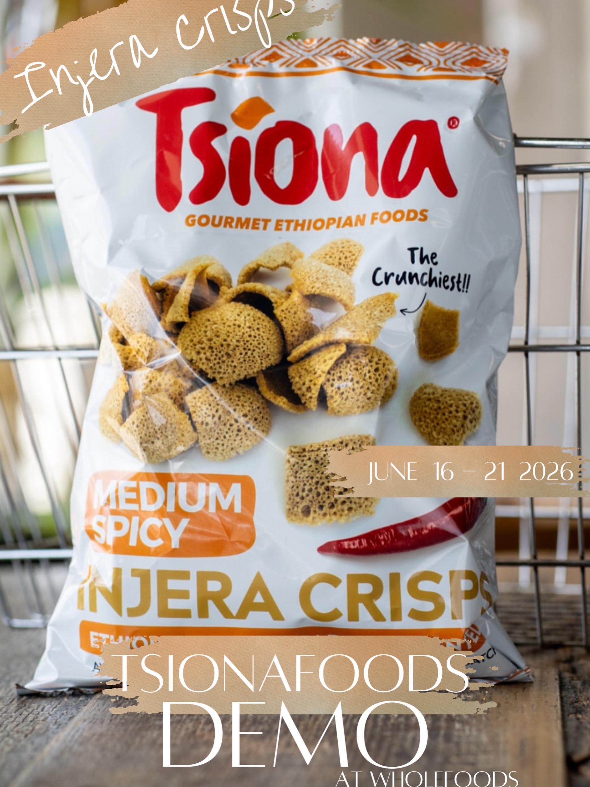 Hey DMV, Please join us at @wholefoods as we will be hosting several Demo’s of our delicious INJERA Crisps and Lentil Dips!
… and enjoy 15%OFF your purchase
#tsionafoods #tsionafoodsproducts #injeracrisps #demo #wholefoodsmarket