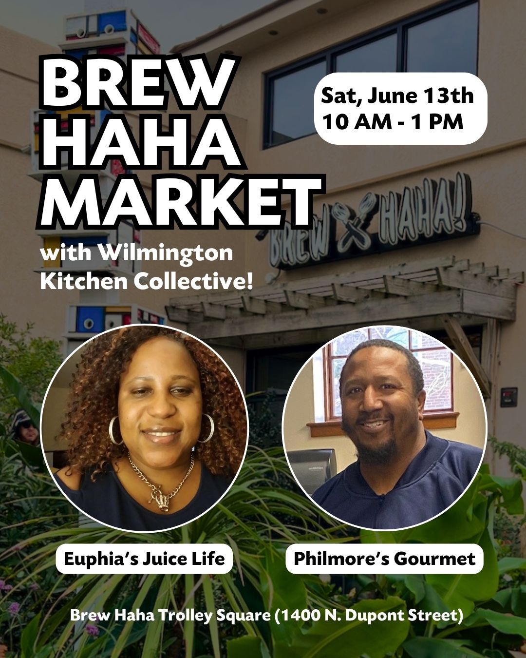 @EuphiasJuiceLife and Philmore's Gourmet (@Bubblin_Sauce) are this month's featured entrepreneurs at our @BrewHahaCafe Market!
Stop by the Brew HaHa Trolley Square location THIS Saturday, June 13th and sample Euphia's hand-pressed juices and Philmore's delicious sauces.
We'd love to see you!
#WilmingtonKitchenCollective #WKC #TheCollectiveWKC #WilmingtonDE #WilmingtonEvents