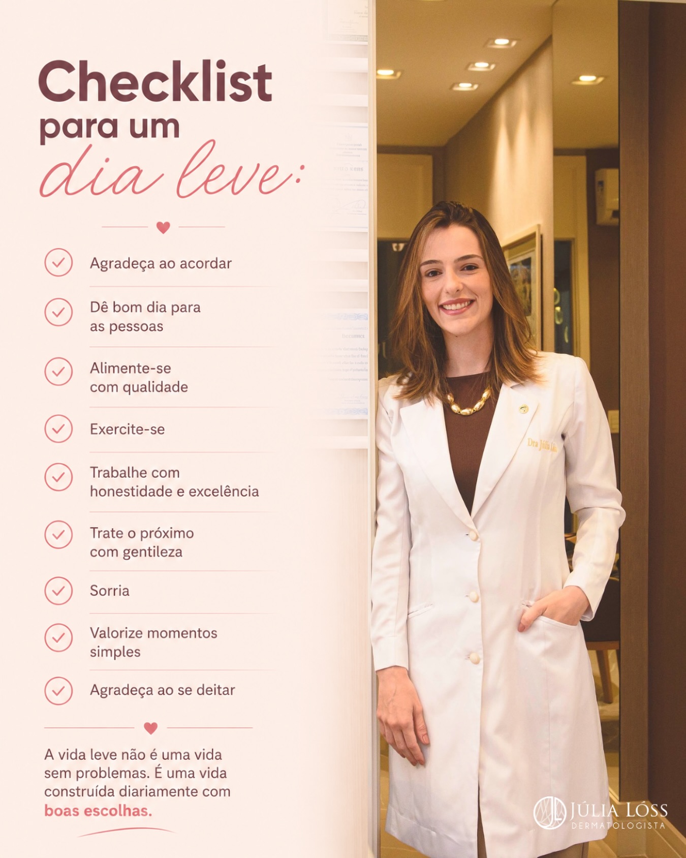 Ninguém tem uma vida perfeita.
Todos temos preocupações, dias difíceis e desafios que geralmente não aparecem nas redes sociais.
Mas a leveza está nos pequenos hábitos do dia a dia.
Nenhuma dessas atitudes elimina os problemas. Mas elas mudam a forma como atravessamos cada um deles.
Qual desses itens do checklist você mais tem praticado ultimamente?