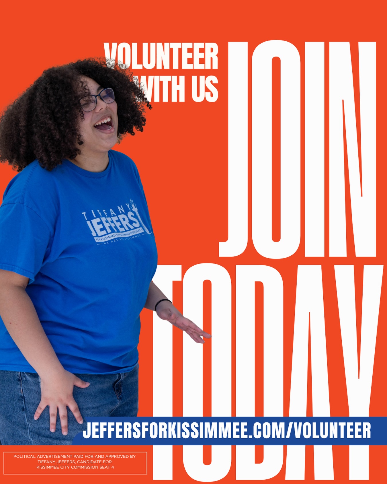 Kissimmee, pull up with the team TODAY from 12 PM to 4 PM at the Kissimmee Lakefront for Juneteenth! 🩷
We’ll be out there serving, connecting, celebrating, and reminding our community that this campaign is powered by real people with real love for this city.
Volunteers, come join Team Jeffers!
T-shirts are available, the energy is up, and we have work to do.
Because when we show up together, we build together.
Jeffers for Seat 4. Number 4 on your ballot. Let’s go 🔥🔥🔥
Paid for and approved by Tiffany Jeffers for Kissimmee City Commission Seat 4.