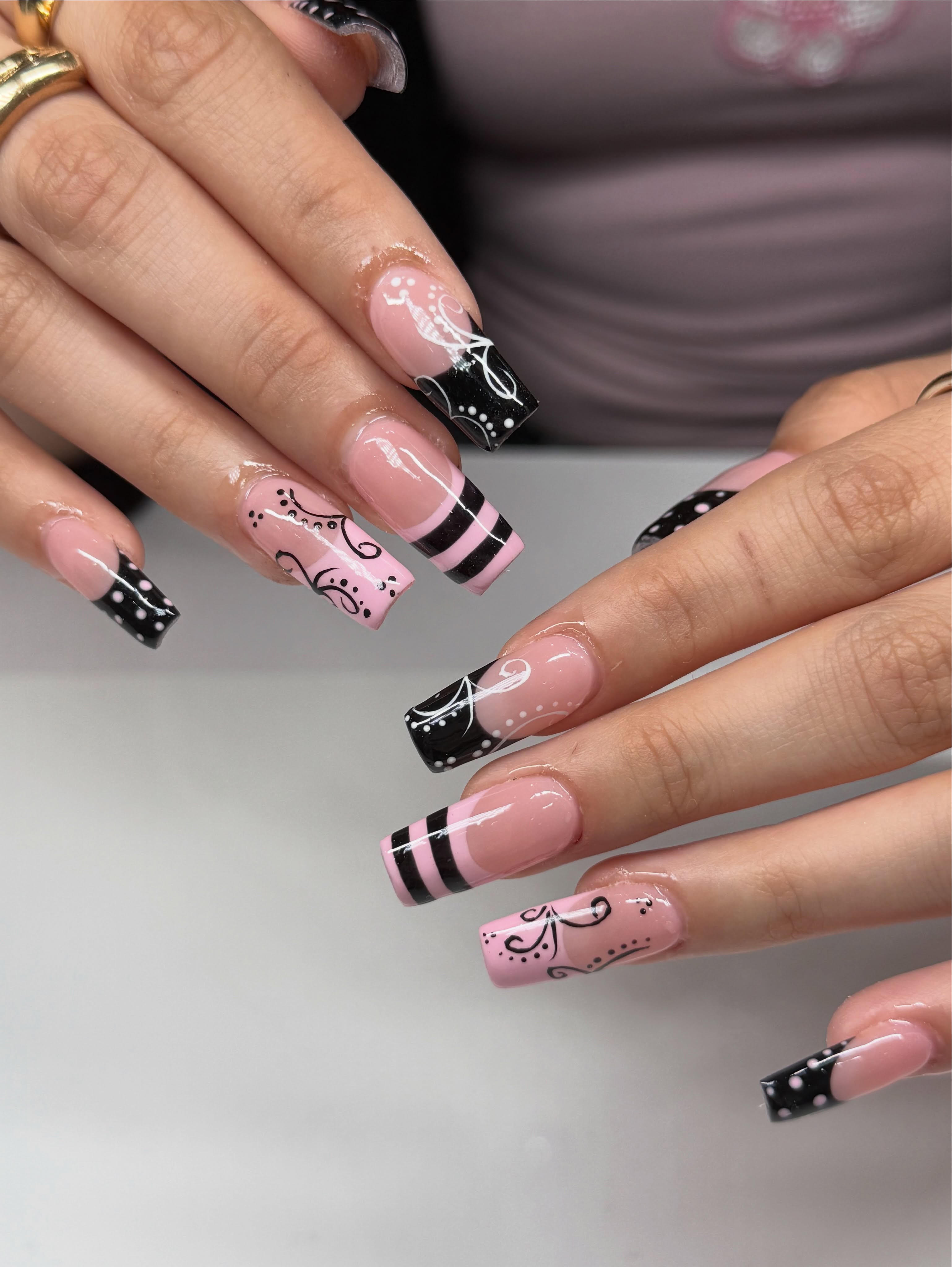 girlypop with an attitude 🎀🖤
#pinknails #nailinspo #nailartdesign #stripednails #pinkandblack
pink nails, black French tips, coquette nails, girly nail inspo, acrylic nails, nail art, trendy nails, feminine aesthetic, pink and black nails, nail design inspiration