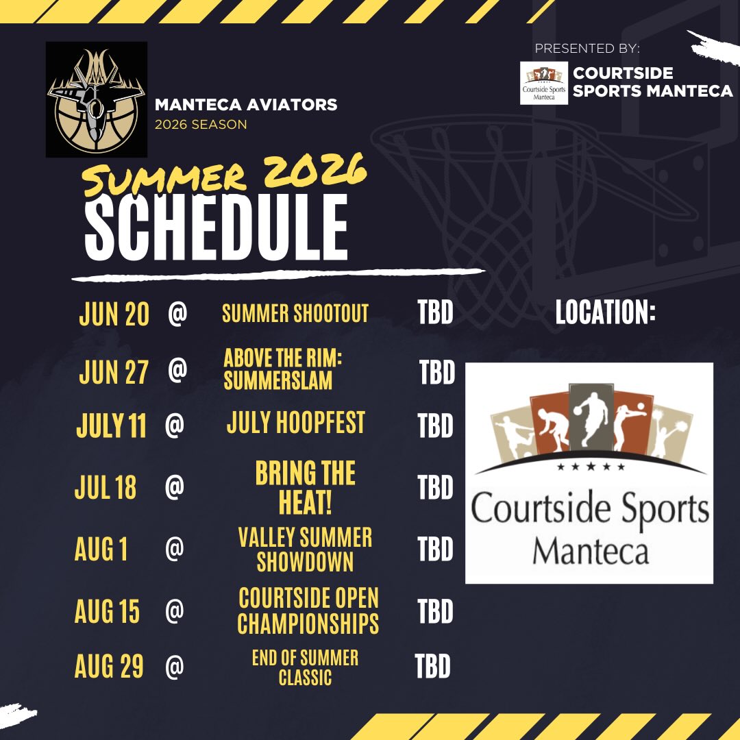 *Updated Tournament Schedule for the Summer* Lock us in🔒🔒🔒✈️✈️✈️😎😎😎
@manteca_aviators @slamnjammodesto @under8tedaau @209heatbasketball @scholars_basketball @chuckhayes_gbb @chuckhayesbasketballyouth @mantecatitansaau @topgunmanteca @valleyboyzelitebasketball @valleygirlzelitebasketball @mudville__elitebasketball @mudville_elitegirlsbasketball @ho0psndreams @visalia_avengers @valleyfrostbasketballcv @buckeyes_elite @prolifichoopsllc @bayarea_lava @ares_basketball @startiifinish @modestomagic @modesto_soldiers @midtownheattravelbasketall @tba_tracy @tracyspartans @teamhenduelite510 @916ers_aau_ @sacyellowjackets @manteca_kings @durans_allstars_ @jacksonallstarsbball @centralvalleyeliteaau @teamcreationbball @stocktonheroes @officialstocktonsoldiers @stockton_panthers @its_butta_basketball @elitebigtimeaau @oakdalestangsbasketball @teamclutchcrew @team_locked_in @teamdailyaau @delta_dubs @lengendary_ballerz @mocaliroyals @escalon_boys_basketball @deltaheatbasketball @dhs_hawks_basketball @m.i.e_basketball @g_town_sports_ @benchmobelite @under8tedaau @underrated_elite @thevalleyshockers @thevalleyshowtime @barnstormers.basketball.club @scholars_basketball @209ballerz @factoryboysbb @factorygirlsbb @psawestcoast @bayareanitro @ebwaves @jwelitebasketball @atdubbasketball @dream_eliteaau @thevalleyshockers @mercedelitebasketball @hits.academy @dc_hoops @thegrindteambasketball @speedcityathletics @keepithoopaau @centralcaldynamics @sj_ladymavs @smavsbball @modesto_flight @cencalraidersaau @officialoutlawsbbal @lockedin209_basketball @thesplashfam @splashfamilyhoops @certifiedfamlifebasketball @lyte.elite.tv @runasoneaau