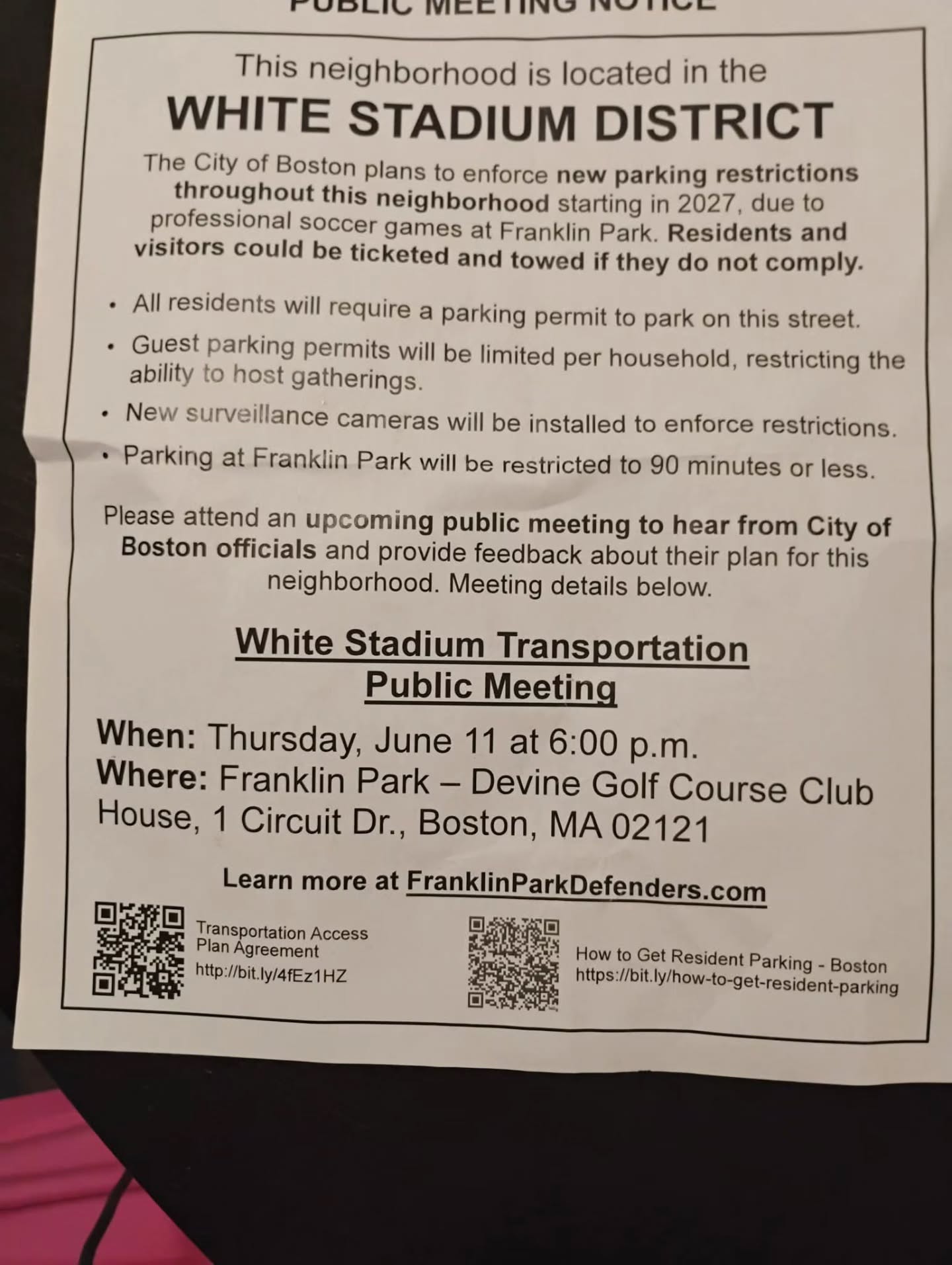 "White Stadium District?" Stay vigilant and make your voice heard. This Thursday at 6pm there will be a meeting on the White Stadium Transportation scheme. Our voices matter! #savefranklinpark #itsbiggerthanus