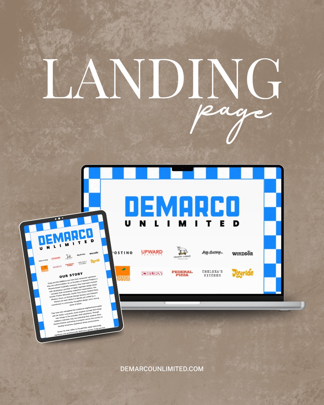 The brands are recognizable, the people behind them are unforgettable💙
This website landing page for DeMarco Unlimited was designed to showcase the visionaries behind some of Arizona's most loved hospitality and lifestyle brands, while creating a digital experience that tells their story in a meaningful way.
A great website should do more than look good. It should build credibility, create connection, and give visitors a reason to stay and connect.
Website design by Web Society 🤍
#WebsiteDesigner #HospitalityMarketing #WebsiteInspiration #LandingPageDesign