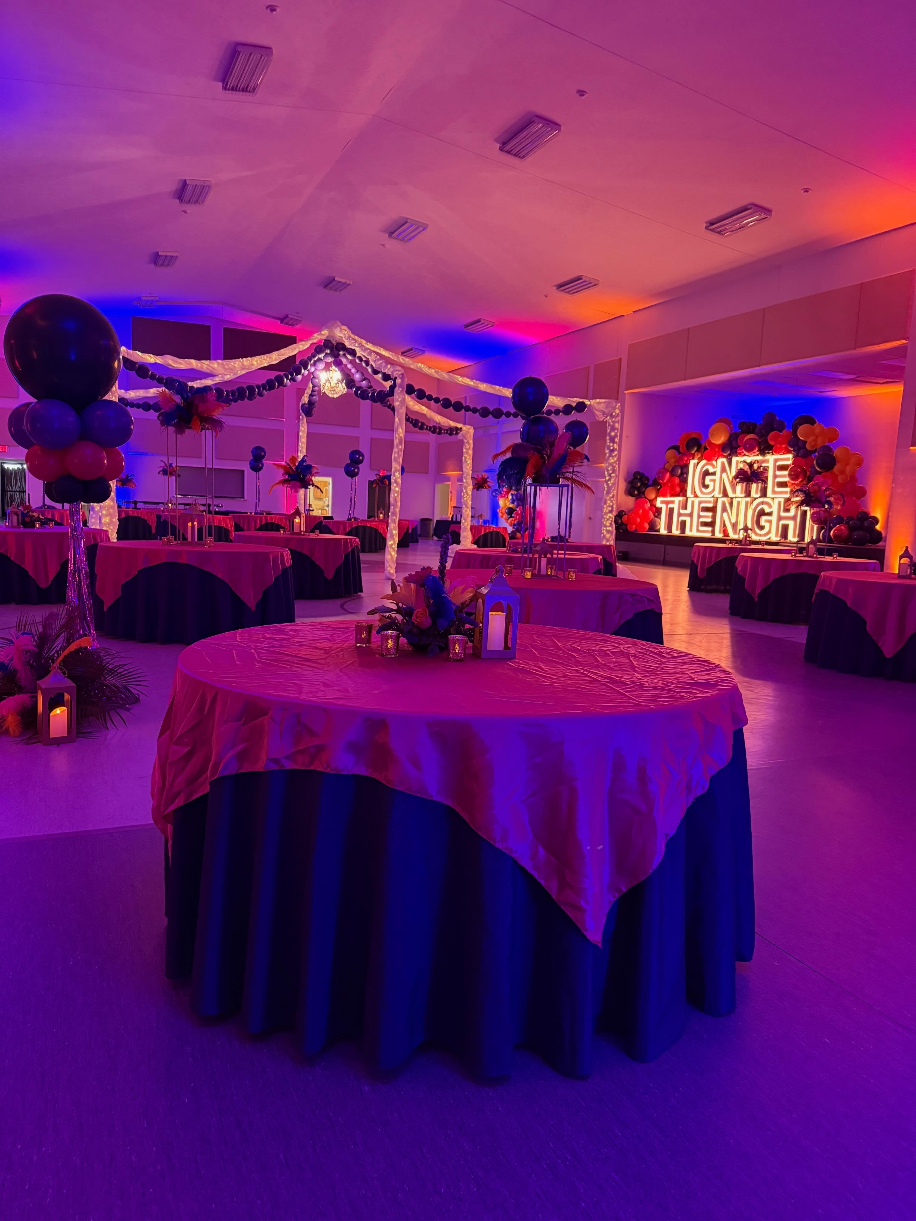 Honored to be asked to help with this event this year. Visual proof that uplighting can transform any room into looking like an entirely different location. @theeventkode absolutely killed it with their decor, balloons, and LED Marquee letters.