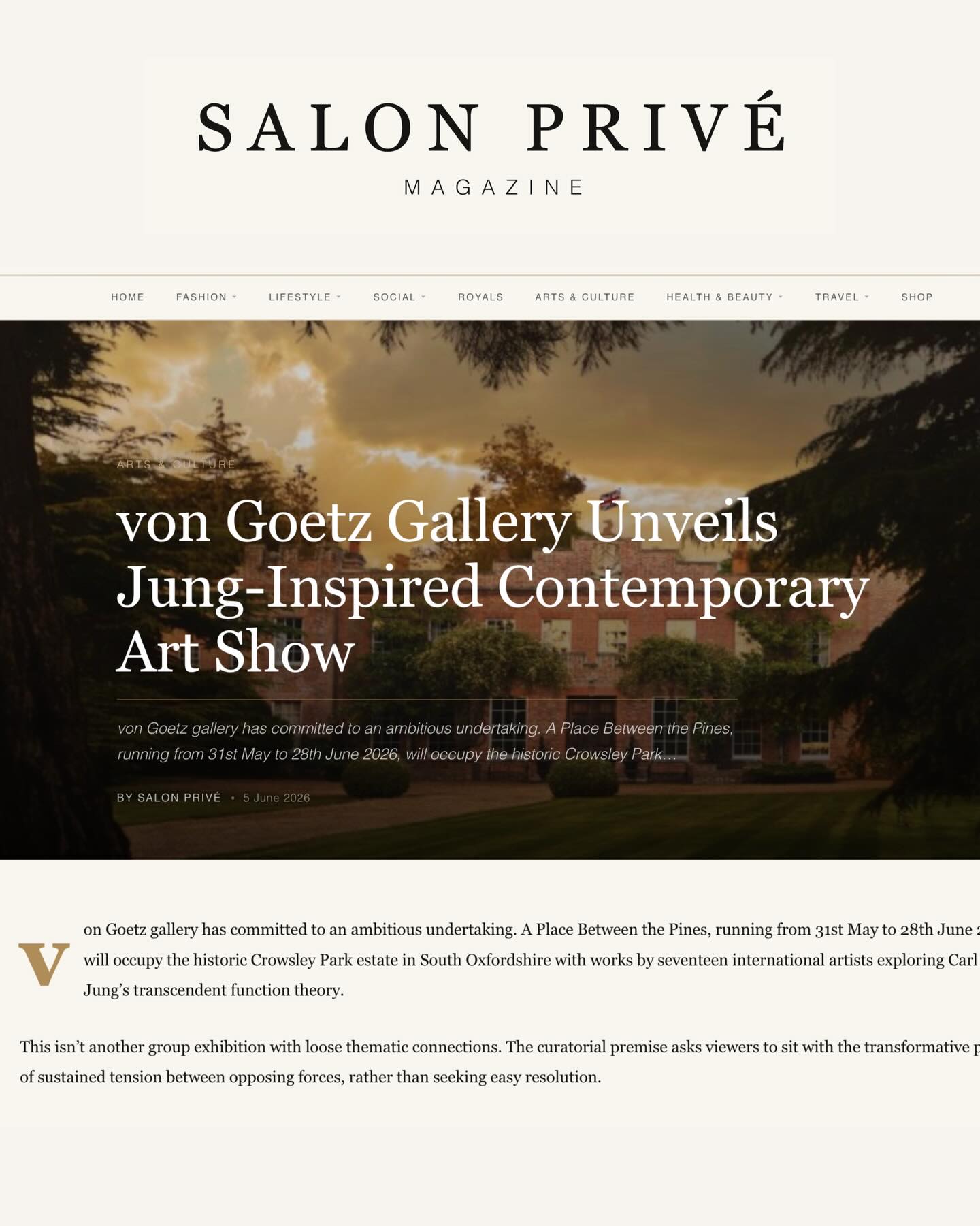 Recent write up of the exhibition, 𝘼 𝙋𝙡𝙖𝙘𝙚 𝘽𝙚𝙩𝙬𝙚𝙚𝙣 𝙩𝙝𝙚 𝙋𝙞𝙣𝙚𝙨 in Salon Privé Magazine.
We will be open this Saturday, 13th June from 1-4pm. Otherwise do reach out to book an appointment.
info@vongoetz.uk
Link to article in bio