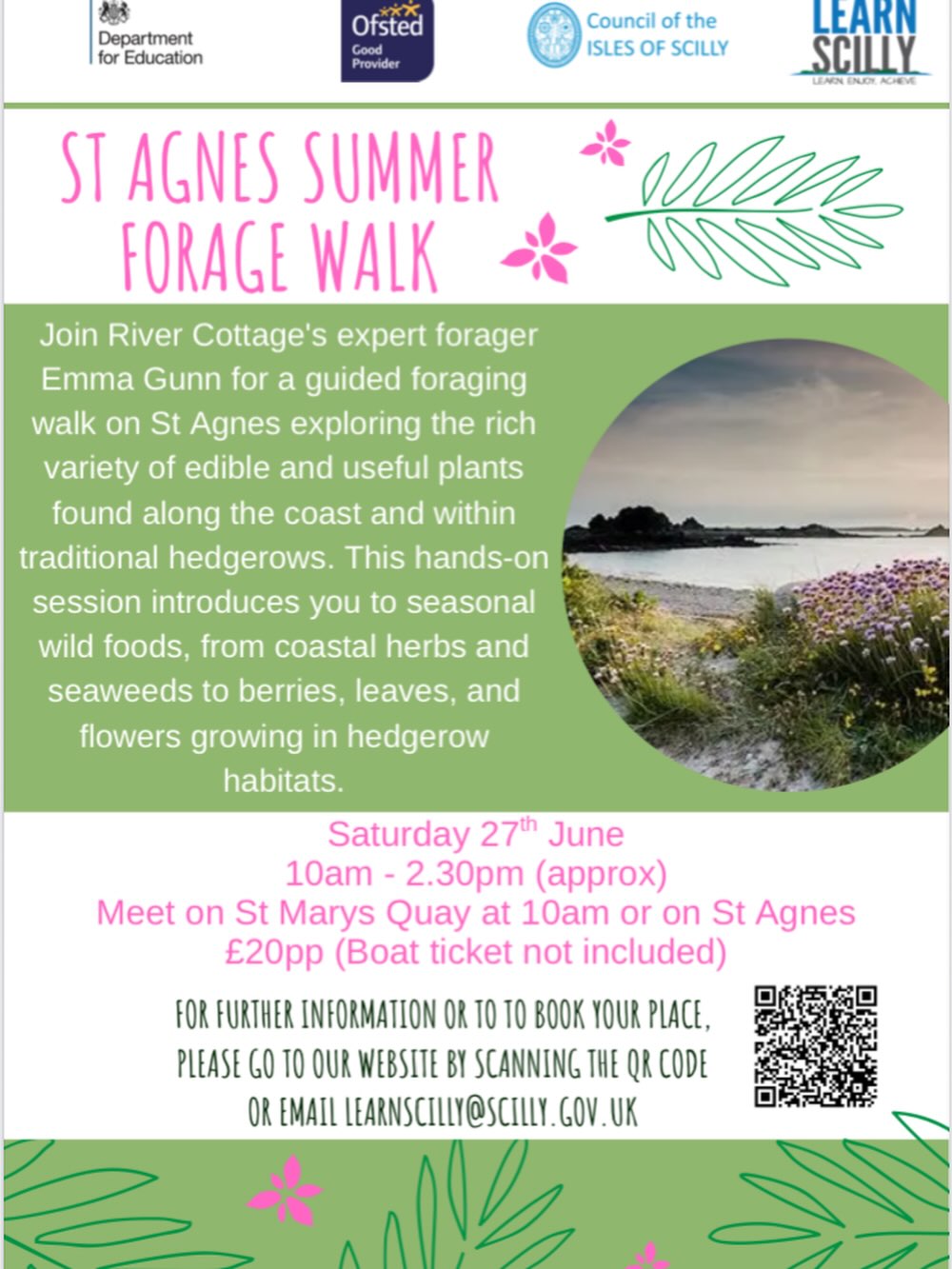 I’m excited to be returning to the Scillies in a couple of weeks and would love you to join me! This time I’m on St Agnes, which I’m looking forward to exploring! If you want to come along, scan the QR code or email learnscilly@scilly.gov.uk
#islesofscilly #forage #plants #explore #plants