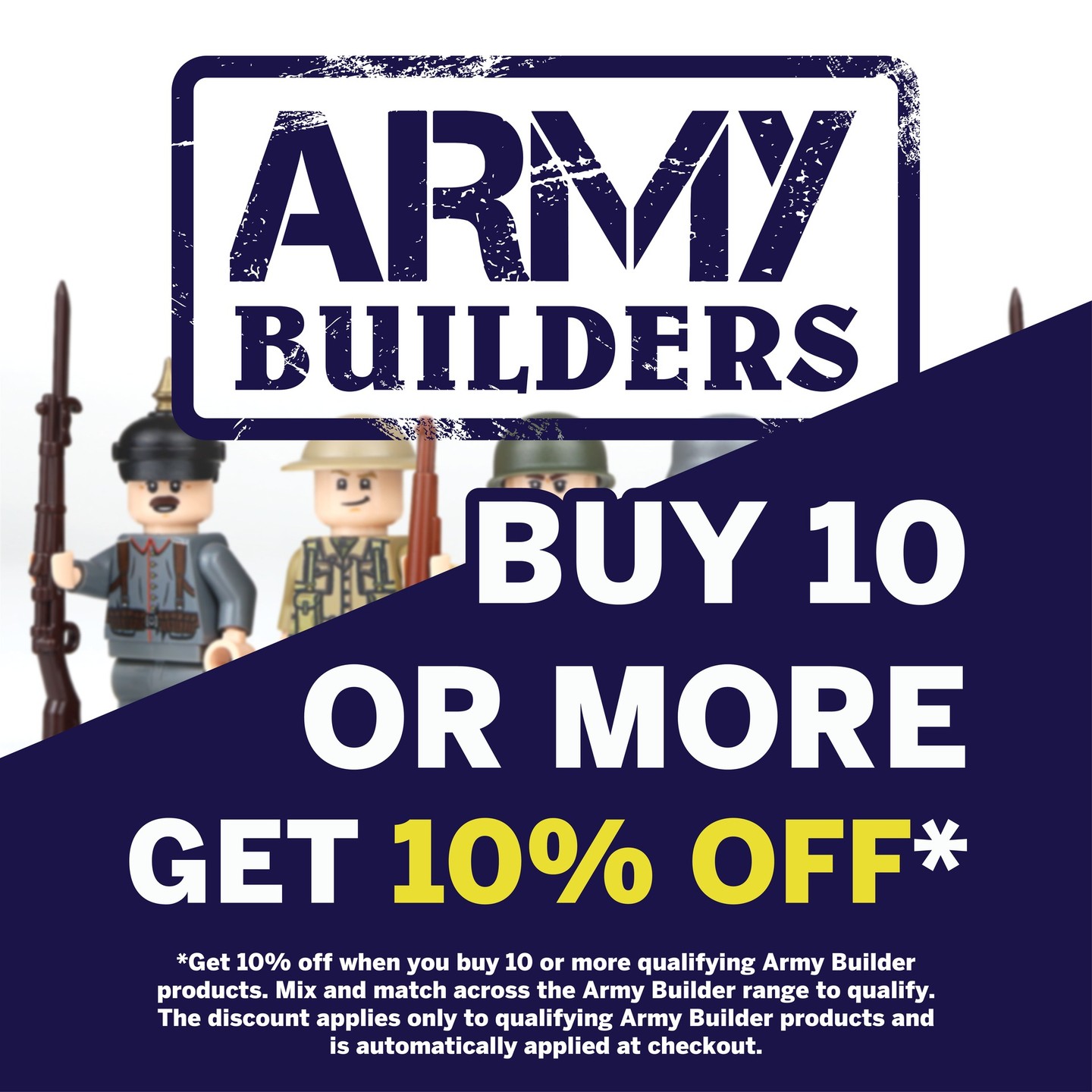 ⚔️ Bulk up your creations with Army Builders - Buy 10 or more for 10% off*!
Get 10% off when you buy 10 or more qualifying Army Builder products. Mix and match across the Army Builder range to qualify.
Whether you're adding extra troops to your MOC or surprising a military enthusiast with a unique gift, Army Builders are the perfect way to expand your collection.
🛒 Order yours today:
www.unitedbricks.com/army-builders
💬 Which nation has the largest presence in your collection?
*Discount applies only to qualifying Army Builder products and is automatically applied at checkout.
-
#unitedbricks #lego #minifigures #afol #brickarms #customlego #militaryminifigs #armybuilders #brickcommunity
