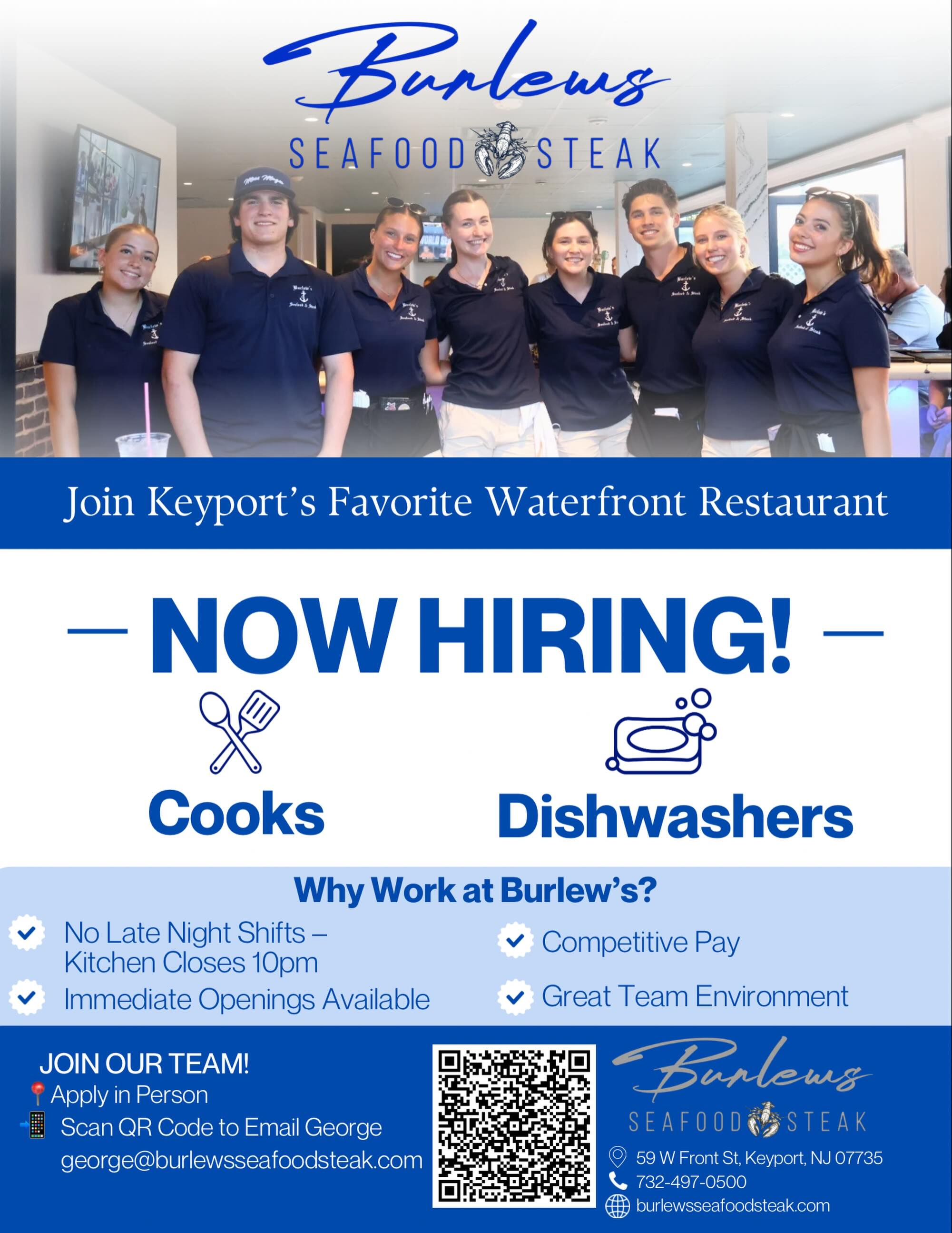 📣We’re growing our team!
If you’re hardworking, reliable, and looking for a great place to work, we’d love to meet you.
Now hiring:
👨🍳 Cooks
🍽️ Dishwashers
Competitive pay, a great team environment, immediate openings, and no late-night kitchen shifts.
Apply today and join the Burlew’s family!
#nowhiring #keyport #monmouthcountyjobs #restaurantjobs #burlewsseafoodandsteak