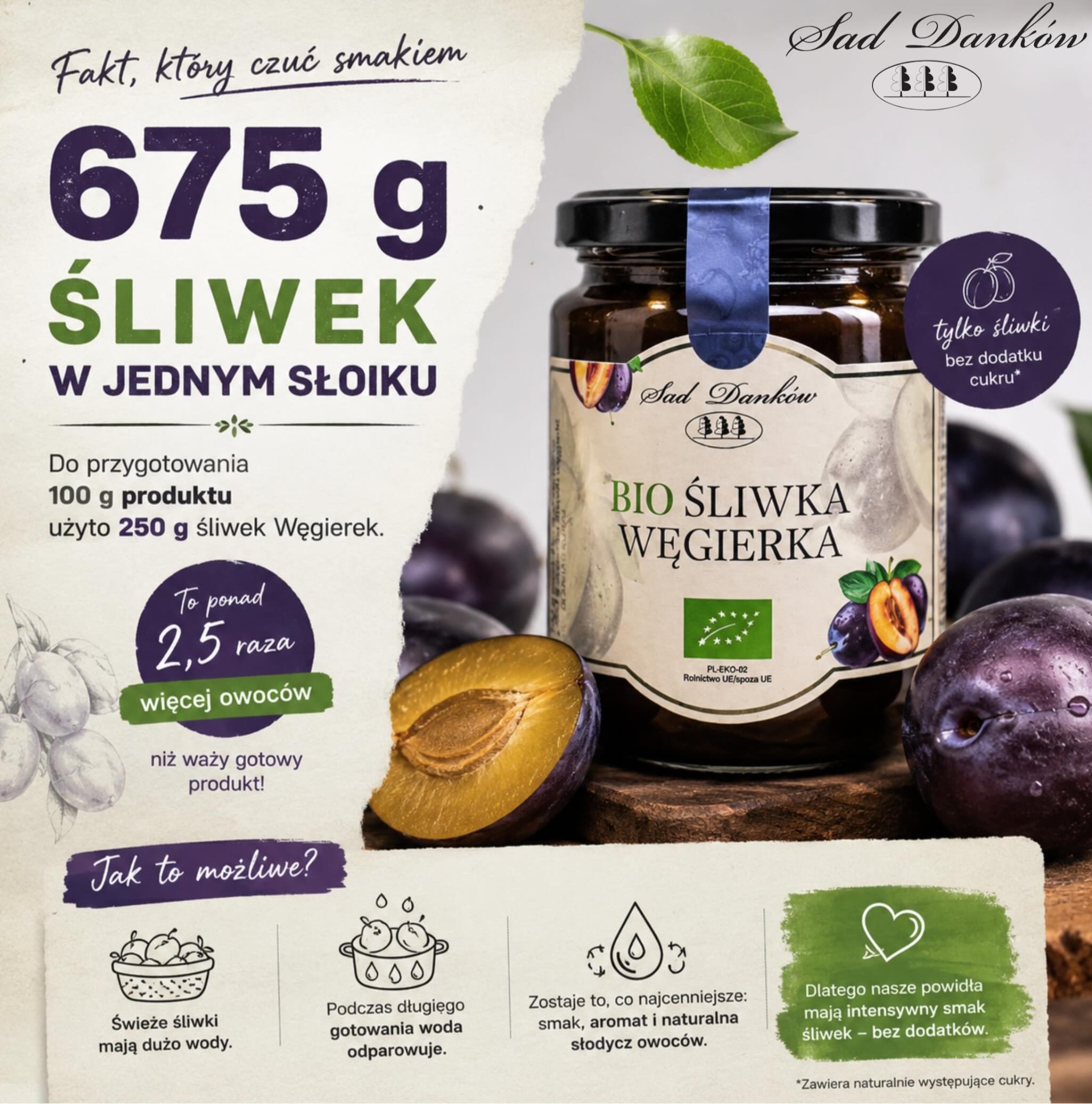 Fakt, który brzmi jak fejk? 🍑
W jednym słoiku Bio Śliwki Węgierki 270 g znajduje się efekt przetworzenia około 675 g śliwek!
Bez magii, bez dodatku cukru, bez dolewania wody po prostu więcej owoców i mniej dodatków.
Na etykiecie znajdziesz informację: do przygotowania 100 g produktu użyto aż 250 g śliwek Węgierek.
Dlatego nasze powidła nie smakują „jak śliwka”.
One smakują śliwką. 💜
Naturalnie słodkie, gęste i pełne owocowego smaku idealne do pieczywa, naleśników, owsianki, deserów albo prosto ze słoiczka.
#biosliwka #powidlasliwkowe #bezdodatkucukru #bio #ekoprodukt