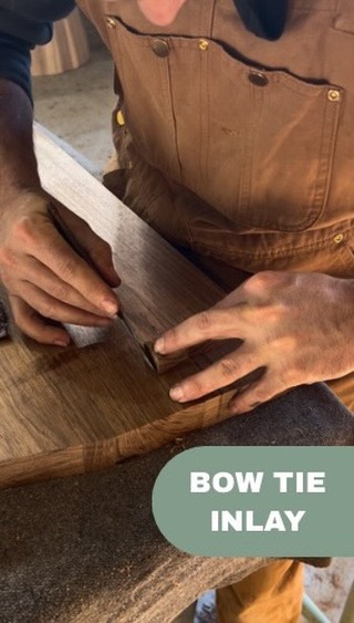 Any excuse to whip out the Japanese chisels and smash out an inlay is a good day for me. The weather really did a number on this table top and cracks started opening up all over the place. This bow tie or butterfly inlay will guarantee the stability of this crack.
This is quite a common procedure for furniture makers but very important nevertheless. It’s also a really great skill that encompasses a lot of really valuable hand tool techniques important to furniture making. I would normally use a router to remove most of the material but didn’t trust myself to keep steady, but a wheel marking gauge makes for an adequate micro router plane.
I like to cut the recess with an interference fit and I’ll use a hammer to compress the bow tie until it can slide in some of the way then drive it home after applying glue. As the glue soaks in, the timber swells and grows back to its original size literally clamping itself!
#inlay #woodworking #japanesetools #handtools #furnituremaker