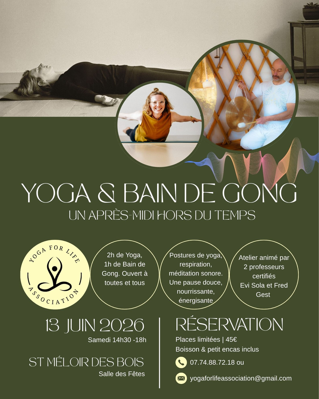 YOGA & BAIN DE GONG Atelier — Sam June 13, 14h30–18h00 (Salle des Fêtes, 10 min from Dinan). 2h yoga + 1h bain de gong, tea & snack included.
Open to everyone — no experience required. Places limited • Reserve your spot.
#yoga #gongbath #soundhealing #wellness #Dinan #yogaforlife