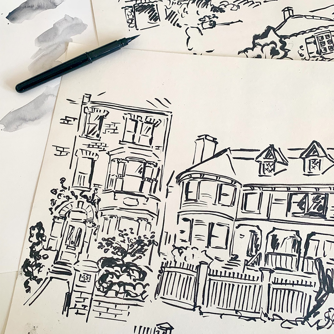 Turning sketches of meaningful homes and places into a bespoke wallpaper designed to tell a personal story.
custom wallcovering | personalised interiors | meaningful home | story-led design | motifs with meaning