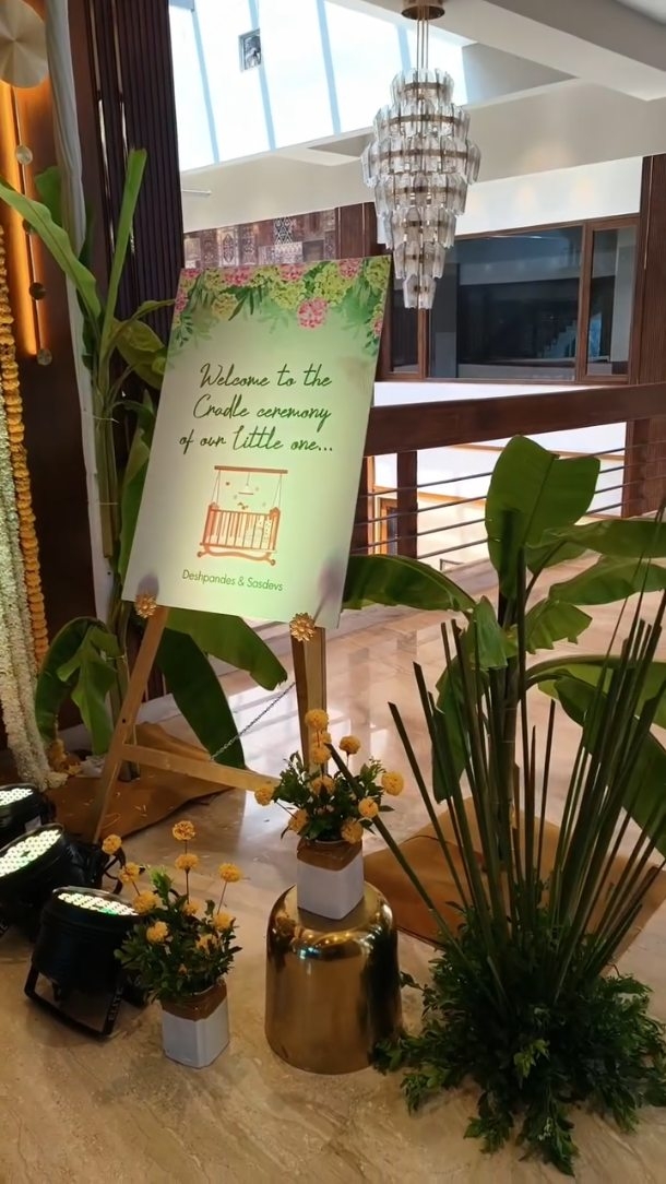A simple traditional naming ceremony setup @woodrose_belagavi #madecreativeworks #madeinbelgaum #eventplanner #namingceremonydecoration #eventmanagement