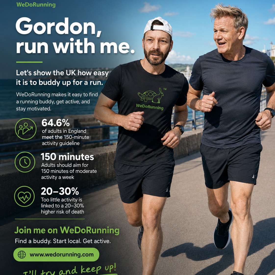 Hey @gordongram - We so need to make this happen! we need more people to be a bit more active - we think the best way to do this is by buddying up. Fancy a run? www.wedorunning.com