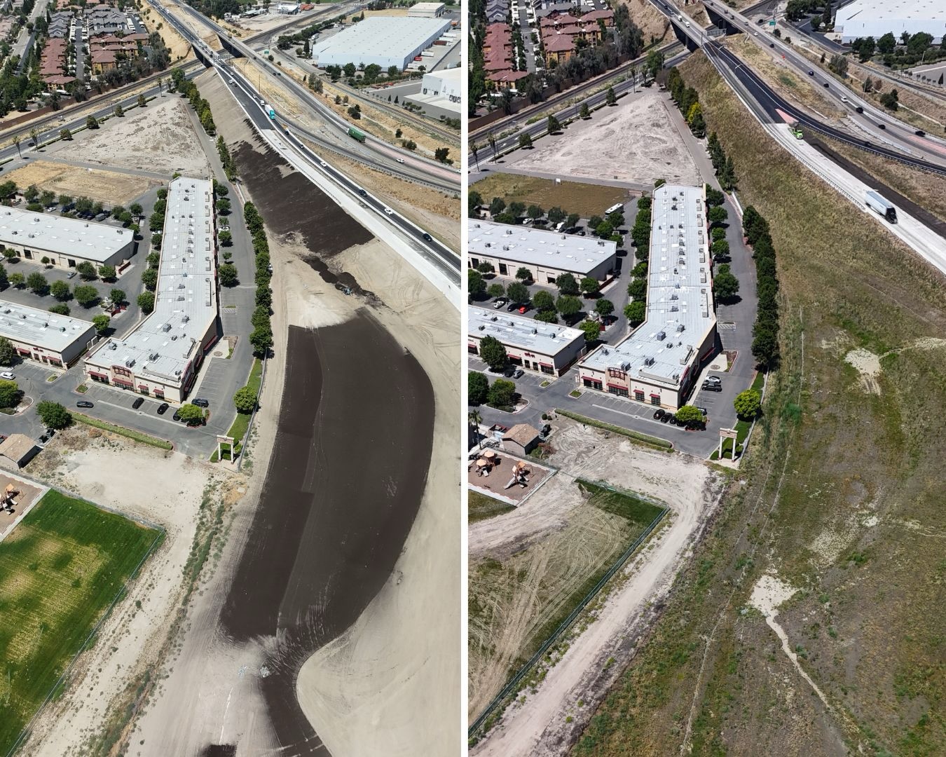 Less than a year can make a big difference. 🌱
The photo on the left was taken just as we were just beginning a compost application on this site in Manteca. The photo on the right shows the same area today: greener, healthier, and on its way back to its pre-construction state.
Proper soil management and erosion control don’t just protect a site in the short term, they help create long-term results you can actually see. We’re proud to help bring these landscapes back to life one project at a time.
#erosion #erosioncontrol #hydroseeding #compost #compostinstallation