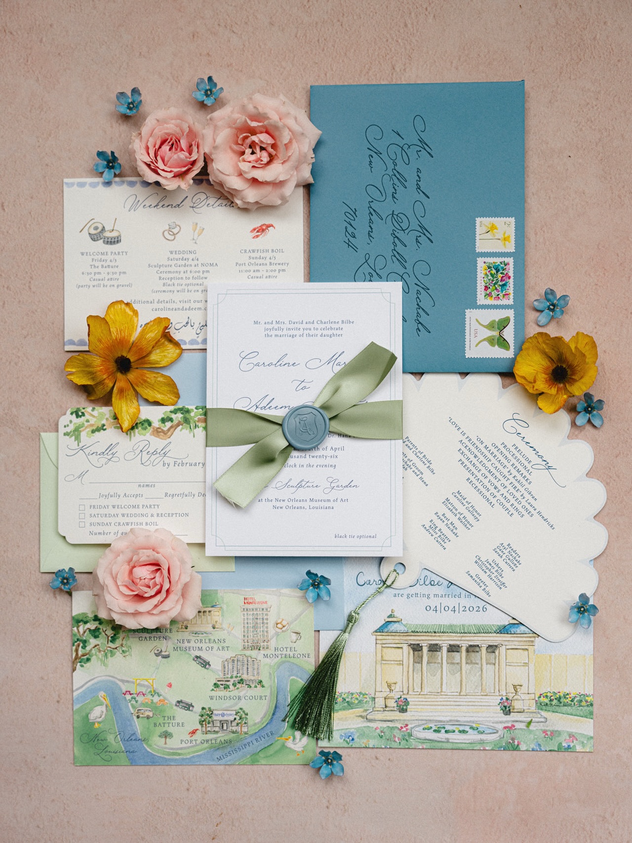 NOLA watercolors & details for a spring invitation suite and we love it all! 🎨🌿⚜️
Everything is hand pained and designed to share YOUR story ❤️ 2027 couples, it’s time to reach out!
Planning: @irisandoakevents 🥂
Photography: @creel.co
Venue: @neworleansmuseumofart 🖼️🎉