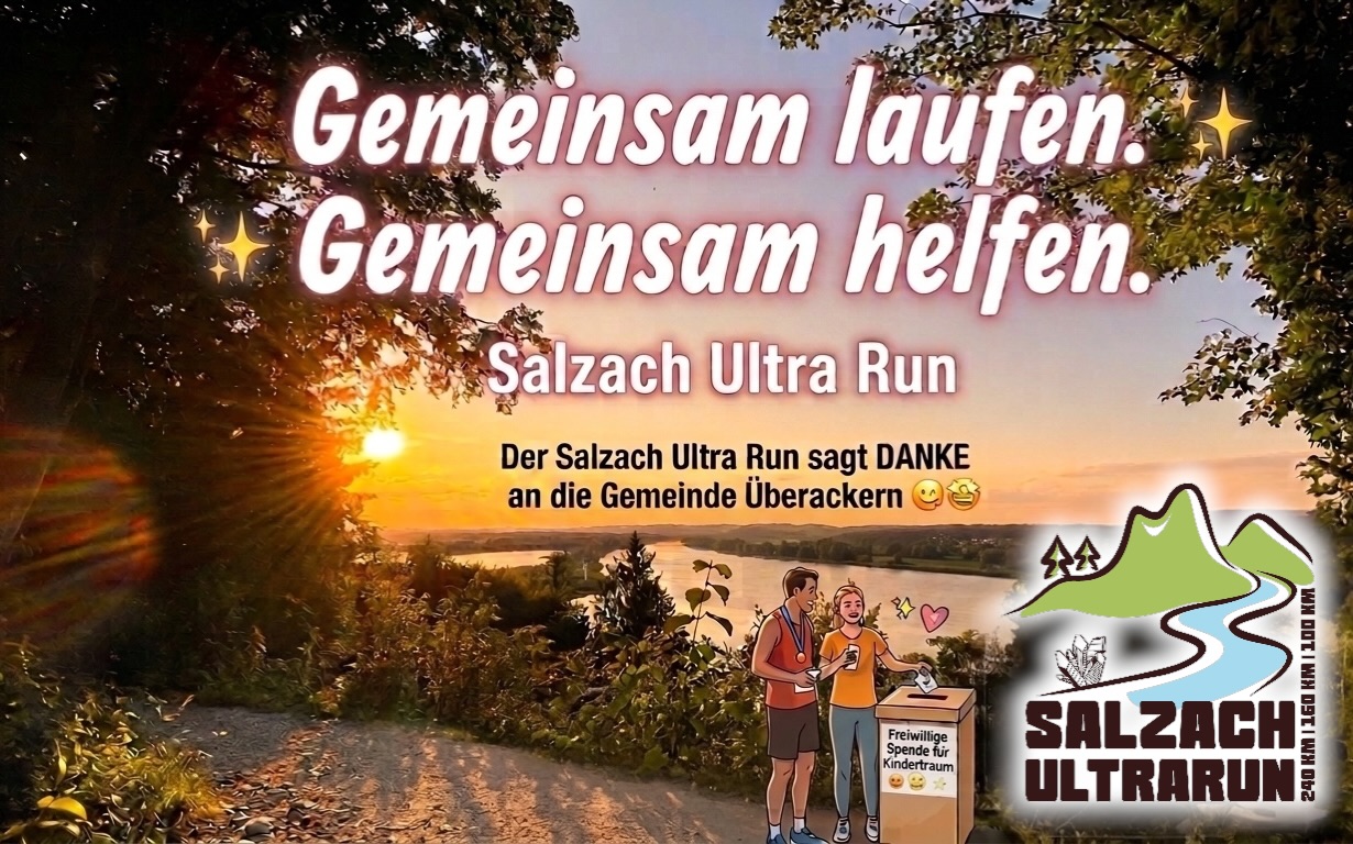 ✨ Gemeinsam laufen. Gemeinsam helfen. ✨
Der Salzach Ultra Run sagt von Herzen DANKE an die Gemeinde Überackern! 🫶🏼🤩
Wenn unsere Läuferinnen und Läufer nach vielen Kilometern, unzähligen Schritten und großartigen persönlichen Leistungen am Inn-Salzach-Blick ins Ziel einlaufen 🏃🏽♀️🏃🏻♂️🎉, werden sie mit Getränken empfangen, die von der Gemeinde Überackern gesponsert werden. 🍹💧
Diese Unterstützung bedeutet weit mehr als nur eine Erfrischung im Ziel – sie ist ein Zeichen von Zusammenhalt, Wertschätzung und gelebter Gemeinschaft. ❤️
Wer möchte, kann gerne eine kleine Spende dazugeben. 💫 Jeder einzelne Euro fließt direkt an die @stiftungkindertraum und hilft dabei, Kinderaugen zum Strahlen zu bringen. ✨
Danke an die Gemeinde Überackern für eure großzügige Unterstützung und dafür, dass ihr Teil dieses besonderen Events seid. Gemeinsam bewegen wir mehr – auf der Strecke und darüber hinaus. 🏃🏽♀️💙🏃🏻♂️
#SalzachUltraRun #GemeinsamMehrBewegen #DankeÜberackern #LaufenMitHerz #StiftungKindertraum