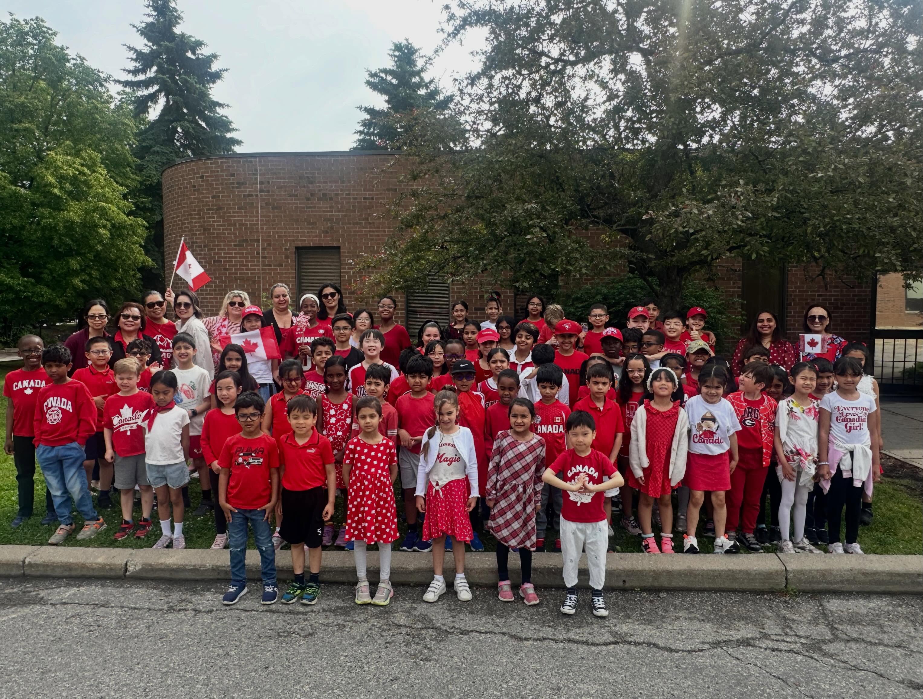 The school was awash with national pride in red and white to celebrate #canadaday head of the summer break! #School2026 #mississaugaschools #schoolisfun #endofschoolyear