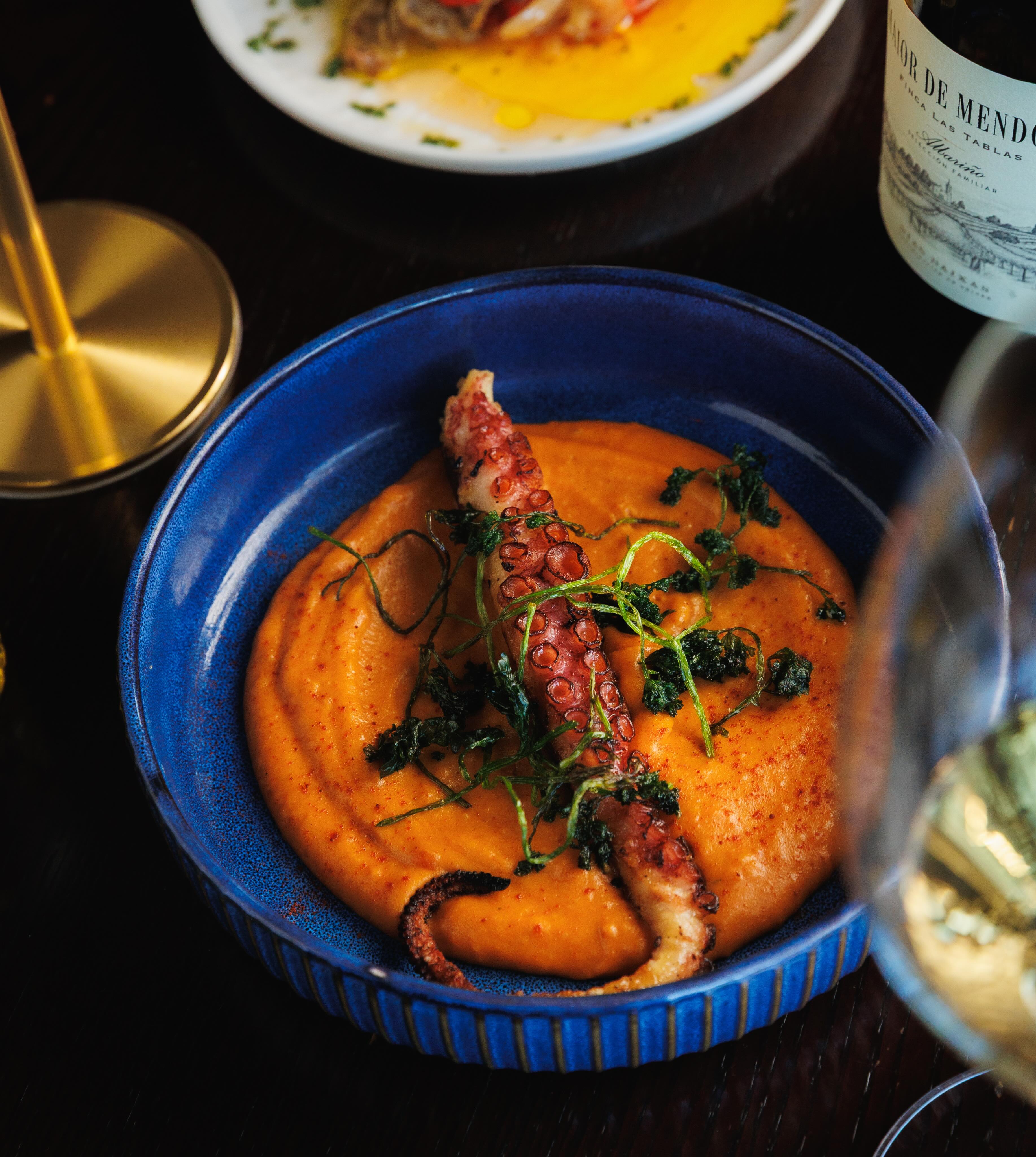 Pulpo
Grilled Spanish octopus served over a silky smoked paprika potato purée simple, elegant, and packed with flavor.
This signature dish was created by our Chef Nicole years ago and helped set the standard for this style of pulpo in the Bay Area. By combining perfectly grilled Spanish octopus with a rich, smoky potato purée, she created a dish that has become one of the most beloved favorites at La Catalana.
A perfect example of our philosophy: honoring tradition while adding our own touch of creativity and passion.
#LaCatalana #Pulpo #tapas #BayAreaDining #foodie