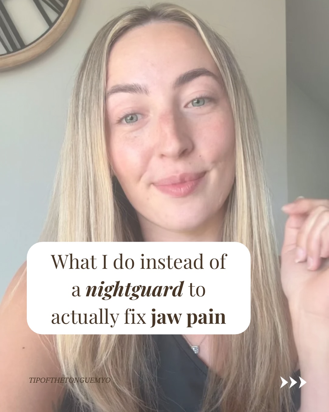 Nightguards are overrated. Here’s how you will actually get results ➡️
You’re not going crazy, the nightguard that you tried probably did make your clenching and grinding worse.
Most people find having something extra in the mouth makes them clench down more 😬
Plus, your airway and tongue haven’t actually been addressed, which is what is causing your jaw pain & clenching/grinding. 👅
We have to retrain the habits and function to stop the jaw muscles from doing all the heavy lifting & compensating 🫣
Once we get the tongue out of the airway, and stabilizing the jaw…
Your life is changed forever 🤯
You no longer wake up with a sore jaw or teeth. 😌
You can’t remember the last time you had a headache. 💆🏼♀️
You order a steak because it’s not tiring to chew anymore. 🥩
You suddenly wake up refreshed, even though you didn’t realize you weren’t before. 💤
Your jaw clicks and pops less, and isn’t painful anymore. 🧐
Your nervous system finally came down from a constant heightened, overstimulated state. 🧘♀️
If you’re ready to experience the other side of jaw pain, comment START to book your virtual evaluation 💻
Need some immediate relief at home? Comment JAW to get my Free Jaw Pain Tips Guide! 💬