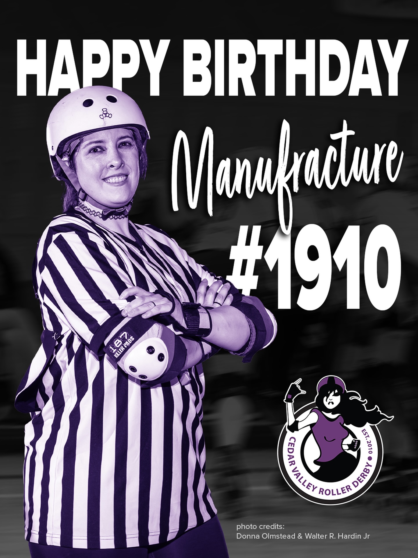 Watch out! There's a baby zebra on the track! π¦
Oh wait a second? That's Manufracture! π₯
Our very own #1910 MF is getting in as much ref experience as she can! You may have seen her at our last couple bouts calling out some penalties! π
Join me in wishing our ref in training MF a very happy birthday!! πππ
#cvrollerderby #pushupbrawlers #birthday #cedarvalley