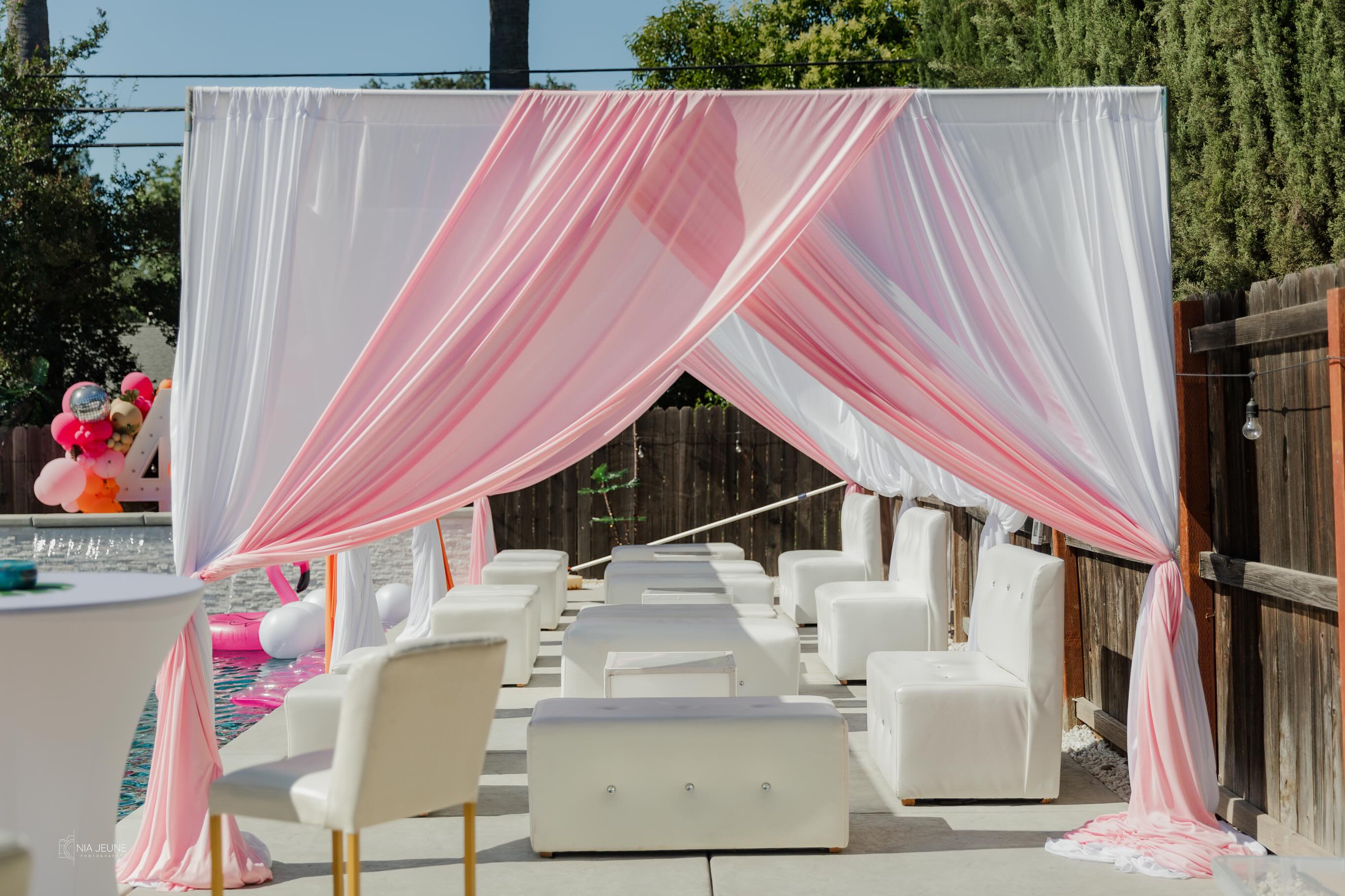 Transforming backyards into unforgettable celebrations. From elegant cabanas to stylish cocktail seating, every detail is designed to create a beautiful experience your guests will remember. Book your next event with us! 💕🌴