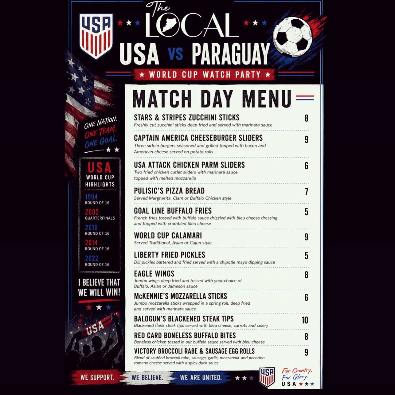Come watch USA vs Paraguay FIFA World Cup with us tonight at 9pm! ๐บ๐ธ๐ป๐บ๐ธ๐ป๐บ๐ธ
718-816-6366