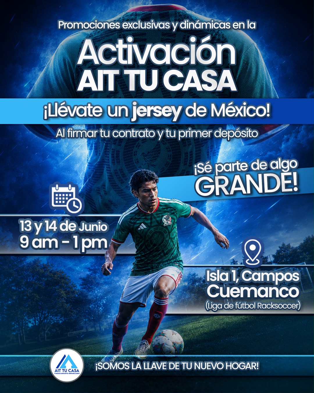 ¡No te lo pierdas!
Este sabado 13 y domingo 14 de Junio participa en las dinamicas de @aittucasa habra sorpresas para los participantes y ademas puedes obtener un credito inmobiliario de manera muy sencilla.
⚽Te estaremos esperando!!!!
📍Campo LA ISLA 1.