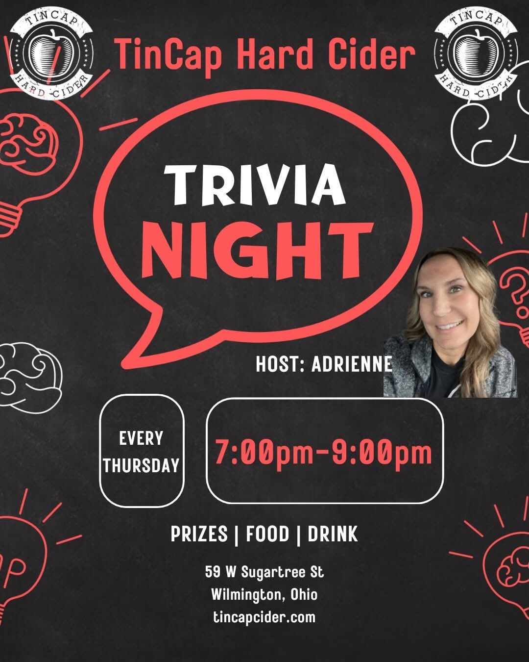 🎉🍻We’ve got a packed weekend of fun, food, drinks, and entertainment! 🍻🎉
🍻 Thursday
🍺 Happy Hour | 2PM–7PM🍺 $1 OFF Ciders, Beers & Cocktails
🧠 General Trivia | 7PM–9PM Hosted by Darrian
🎶 Friday
🎵 Music Bingo | 7PM–9PM
⚽ FIFA World Cup Action
🇨🇦 Canada vs. BIH | 3PM
🇺🇸 USA vs. PAR | 9PM
🍹 Saturday
🥂 Brunch Cocktails Starting at 11AM
🥃 Bourbon Walk After Party
🎧 DJ Meezy | 6PM–10:30PM
Grab your friends and join us for food, cold drinks, and a fun-filled weekend at TinCap! 🍔🍺🎉
📍 59 W. Sugartree St.
Downtown Wilmington
#TinCapCider #WilmingtonOhio #ClintonCountyOhio #OhioEvents #DrinkLocal