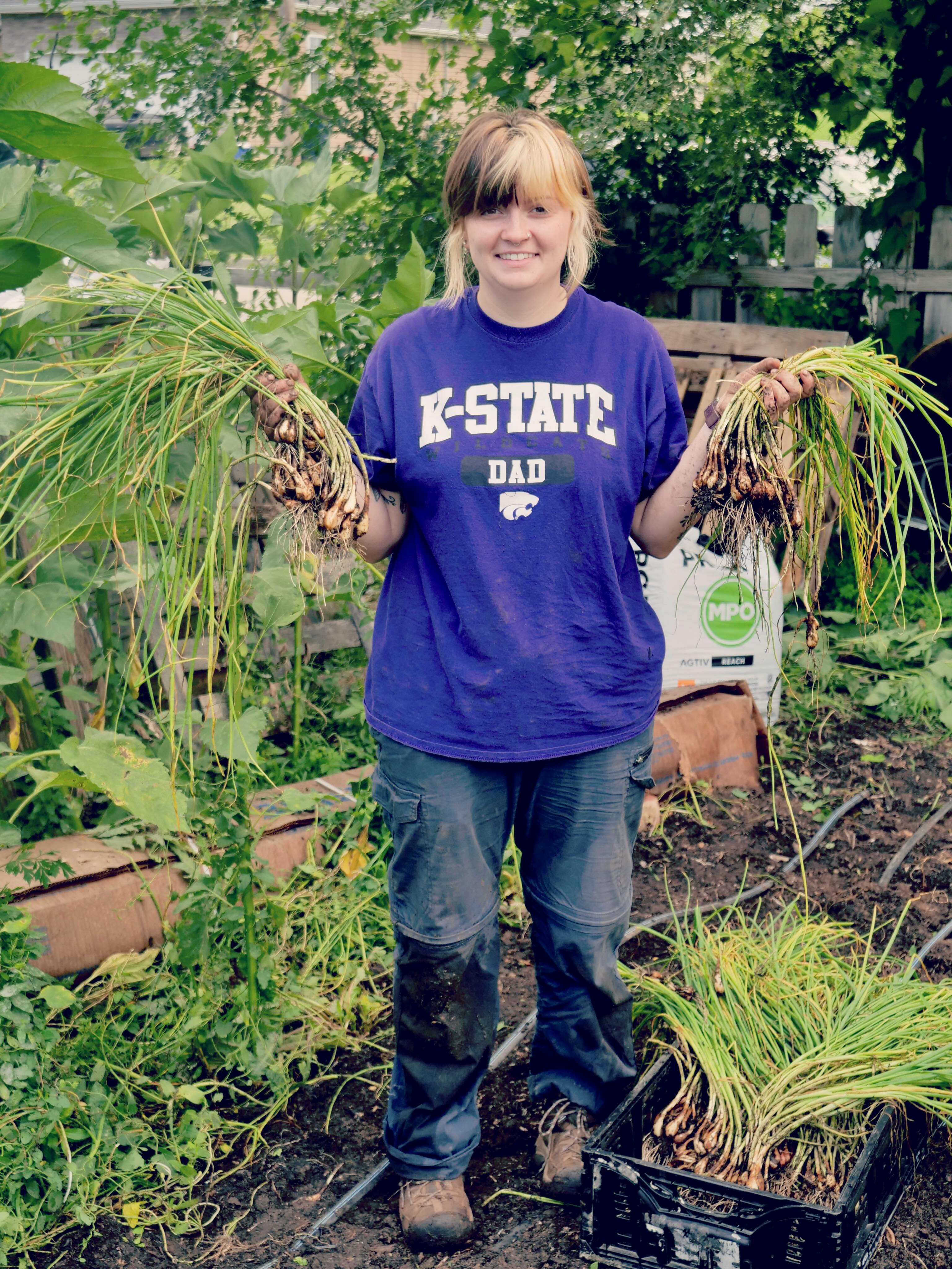 Our intern Kiya pulled a solid and spent part of her birthday on the farm yesterday harvesting our French grey shallots. Thanks Kiya!