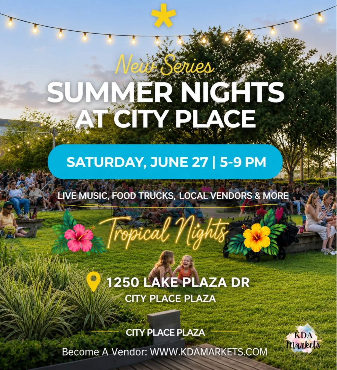 🌴✨ New Season, New Series! ✨🌴
Get ready for 𝗦𝘂𝗺𝗺𝗲𝗿 𝗡𝗶𝗴𝗵𝘁𝘀 𝗮𝘁 𝗖𝗶𝘁𝘆 𝗣𝗹𝗮𝗰𝗲 — an exciting new monthly series bringing together live music, great food, local shopping, and unforgettable evenings under the Texas sky.
Join us for the first theme of the summer season: 🌺 𝗧𝗿𝗼𝗽𝗶𝗰𝗮𝗹 𝗡𝗶𝗴𝗵𝘁𝘀 🌺
📅 Saturday, June 27
⏰ 5 PM – 9 PM
📍 1250 Lake Plaza Dr., Spring, Tx
@cityplacenow
𝗘𝗻𝗷𝗼𝘆:
🎶 Live Music🍴 Food Trucks🛍️ Local Vendors🌴 Tropical Vibes✨ Family-Friendly Fun💃 Dancing, Music & Good Vibes
Slip into your favorite tropical-inspired attire, gather your friends and family, and enjoy an evening of great music, delicious eats, local shopping, and summer fun under the evening sky.
And yes... there's more to come!
𝗠𝗮𝗿𝗸 𝘆𝗼𝘂𝗿 𝗰𝗮𝗹𝗲𝗻𝗱𝗮𝗿:
📅 June 27 | Tropical Nights | 5–9 PM
📅 July 25 | Red, White & Vibes | 5–9 PM
📅 August 29 | Golden Hour: Summer Night
Finale | 5–9 PM
Whether you're coming for the music, the food, the shopping, or simply a beautiful evening outdoors, Summer Nights at City Place is the perfect way to spend a summer evening.
𝙄𝙣𝙩𝙚𝙧𝙚𝙨𝙩𝙚𝙙 𝙞𝙣 𝙗𝙚𝙘𝙤𝙢𝙞𝙣𝙜 𝙖 𝙫𝙚𝙣𝙙𝙤𝙧? 𝙑𝙞𝙨𝙞𝙩 𝙬𝙬𝙬.𝙠𝙙𝙖𝙢𝙖𝙧𝙠𝙚𝙩𝙨.𝙘𝙤𝙢
Link in Bio⬆️
#CityPlacePlaza #KDAMarkets #SpringTXEvents #TheWoodlandsEvents #SpringwoodsVillage Houstonevents
