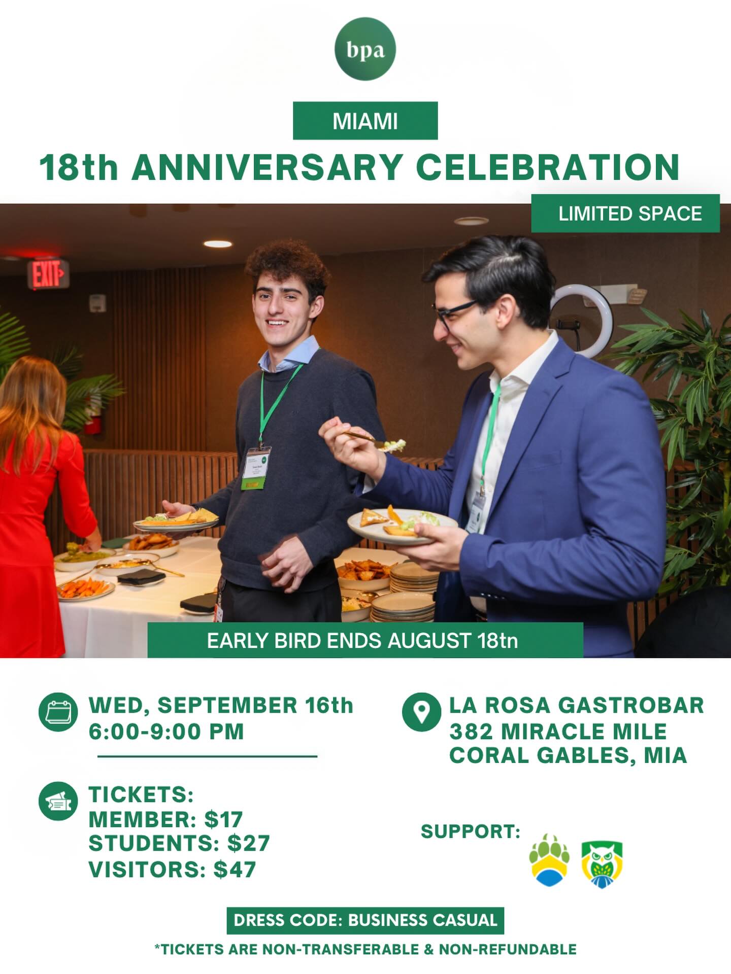 ATTENTION: Brazilian Executives, Entrepreneurs, Students, and Professionals!
This year, BPA turns 18, and we’re celebrating this milestone with the incredible volunteers, partners, sponsors and members that have made this journey possible.
Whether you’ve been with us since day one or you’re just beginning your journey, this is your chance to connect, celebrate, and be part of what’s next.
Get ready for impactful conversations, potential partnerships, and that one-of-a-kind BPA energy you’ve come to expect!
📅 Date: Wed, Sep 16th
📍 Location: La Rosa Gastrobar
382 Miracle Mile, Coral Gables, FL
⏰ Time: 6–9 PM
🎟️Tickets:
* Members: $17
* Students: $27
* Non-Members: $47
EARLY BIRD ENDS AUGUST 18th
Secure your spot now:
👉 LINK IN BIO 👈
🚫 No Walk-Ins
➡️ Limited Space
🎟️ Non-transferable & non-refundable tickets
Tag someone who can’t miss this and join us! Let’s grow together—one connection at a time.
LEADERSHIP:
@simonemitjans
@fernandokoatz
Akira Ensiki
@hislleycannone
@arthurfiuza
VOLUNTEERS:
Cristine Larson
PARTNERS:
@BRASAFIU
@BRASAFAU
@BRASANYU
IMAGES & VIDEO BY: @themmethodofficial and @mettsraylee
#professionalnetworking #brazilianprofessionalds #BPAMiami #brazilianentrepreneurs #BPA18years
