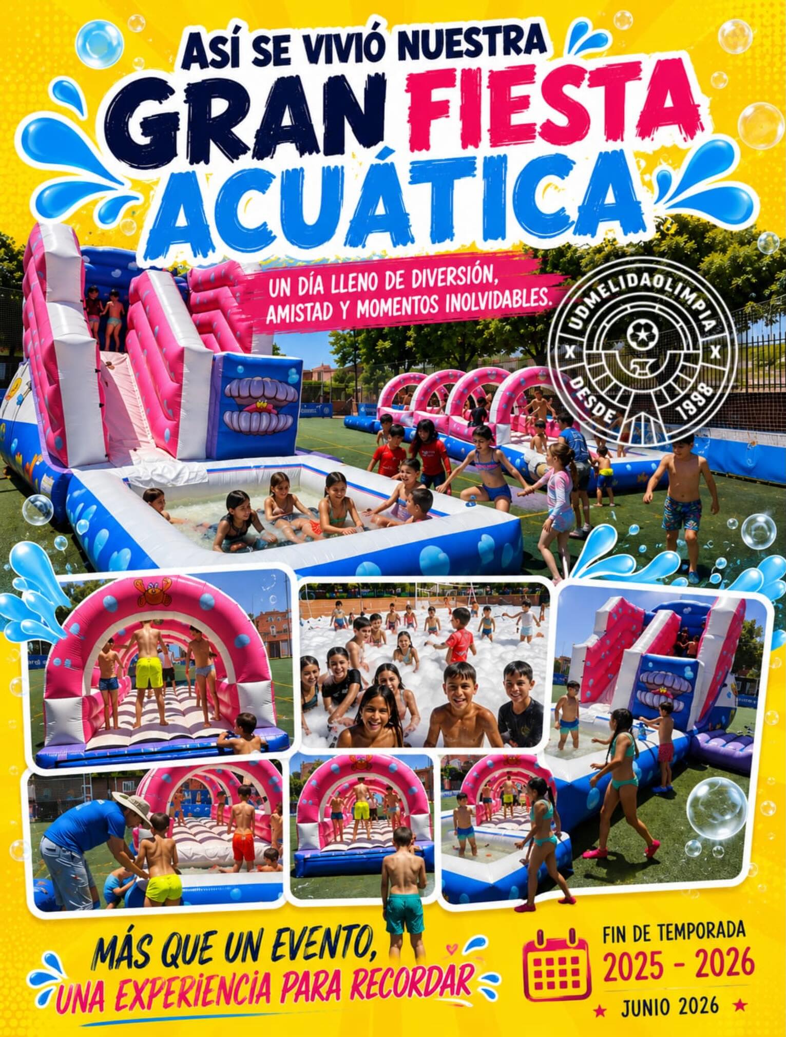 ¡Revivimos los mejores momentos de nuestra Gran Fiesta Acuática! ☀️💧 Un día inolvidable lleno de risas, agua y la mejor compañía para celebrar el fin de temporada 2025-2026. ¡Gracias a todos por hacerlo posible! #UDMelidaOlimpia #FinDeTemporada #DiversionAcuatica #RecuerdosInolvidables